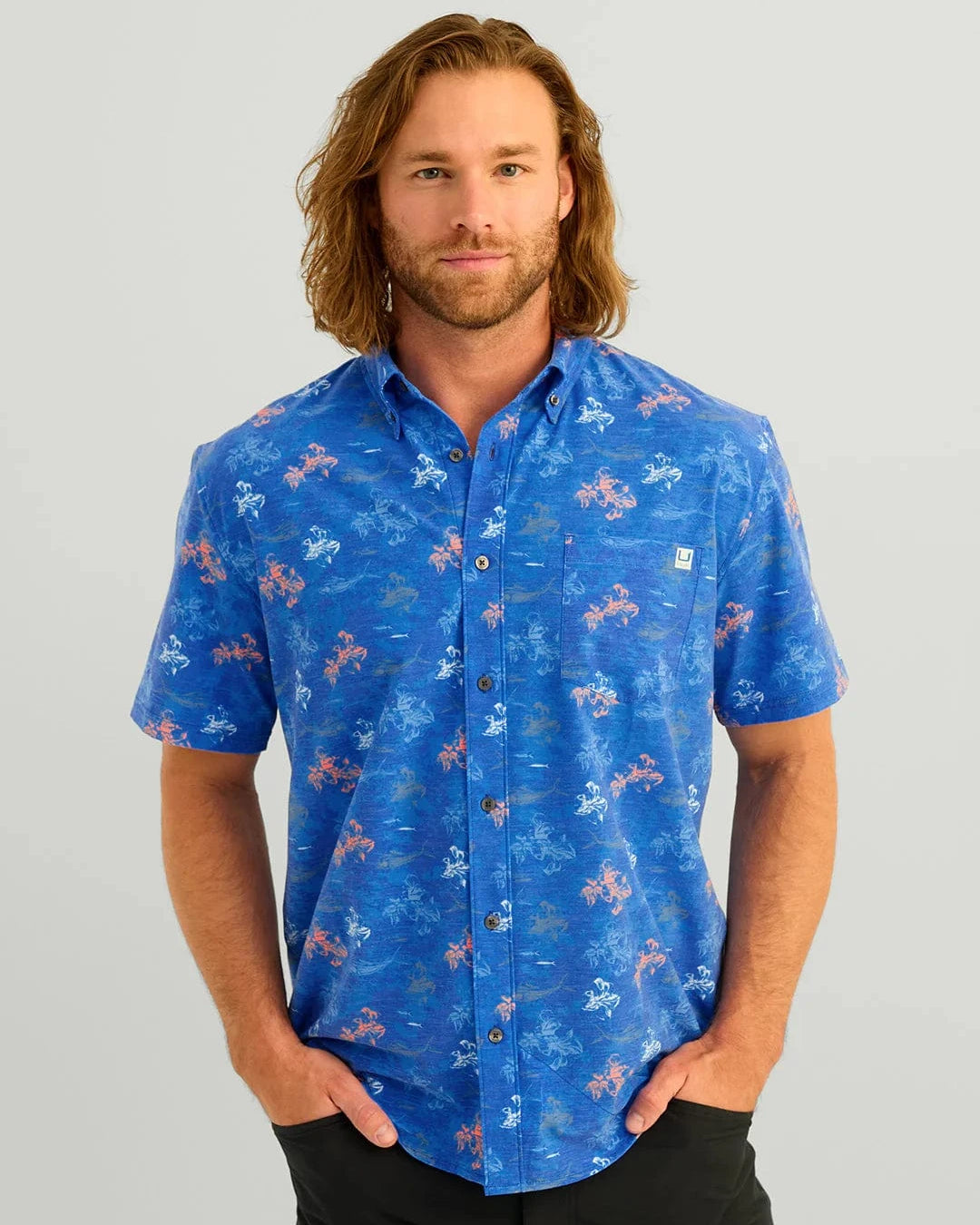 Huk Sport Shirts Kona Button-Down - Ocean Blue Flying High
