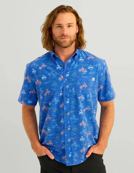 Huk Sport Shirts Kona Button-Down - Ocean Blue Flying High