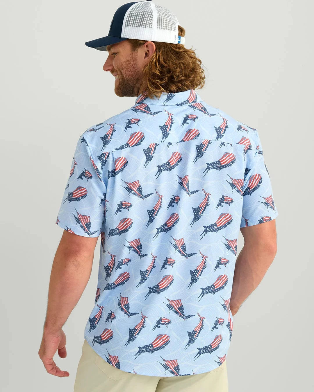 Huk Sport Shirts Kona Button-Down - Windsurfer Fins and Stripes