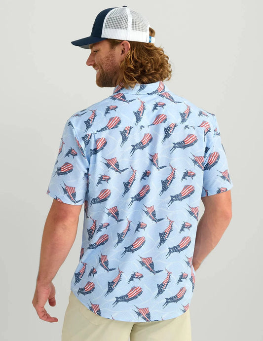 Huk Sport Shirts Kona Button-Down - Windsurfer Fins and Stripes