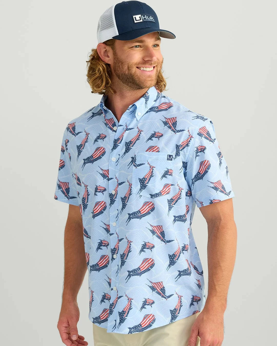 Huk Sport Shirts Kona Button-Down - Windsurfer Fins and Stripes