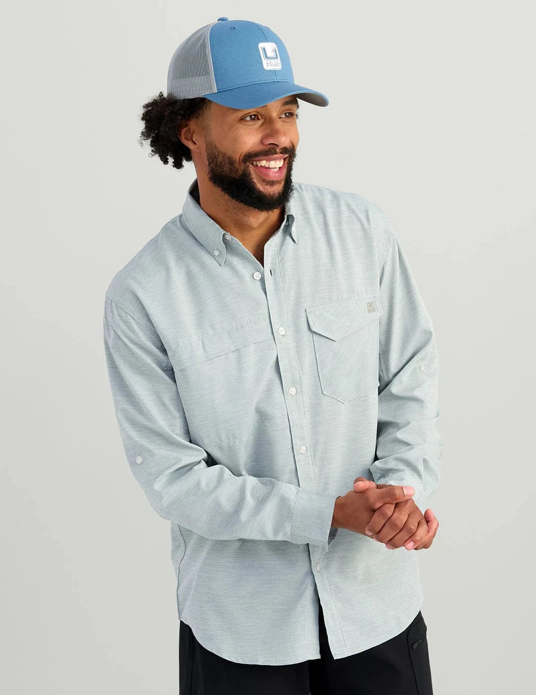 HUK Sport Shirts North Atlantic Heather / S Tide Point Heathered Ripstop Button-Down