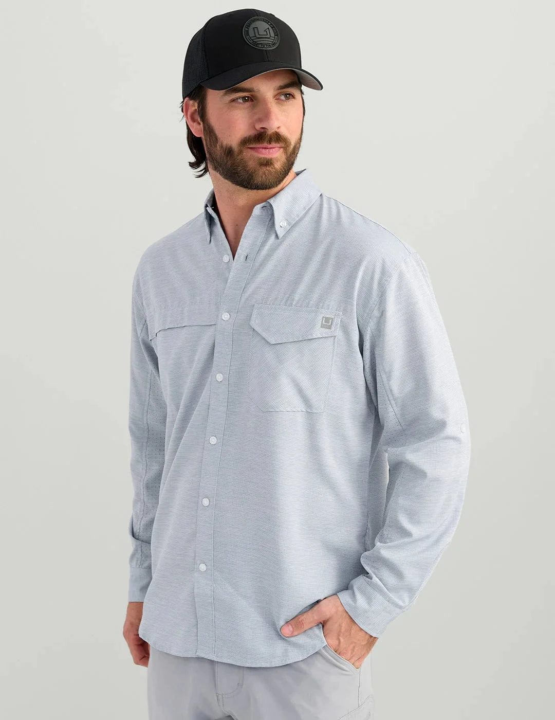 HUK Sport Shirts Quiet Harbor Heather / S Tide Point Heathered Ripstop Button-Down