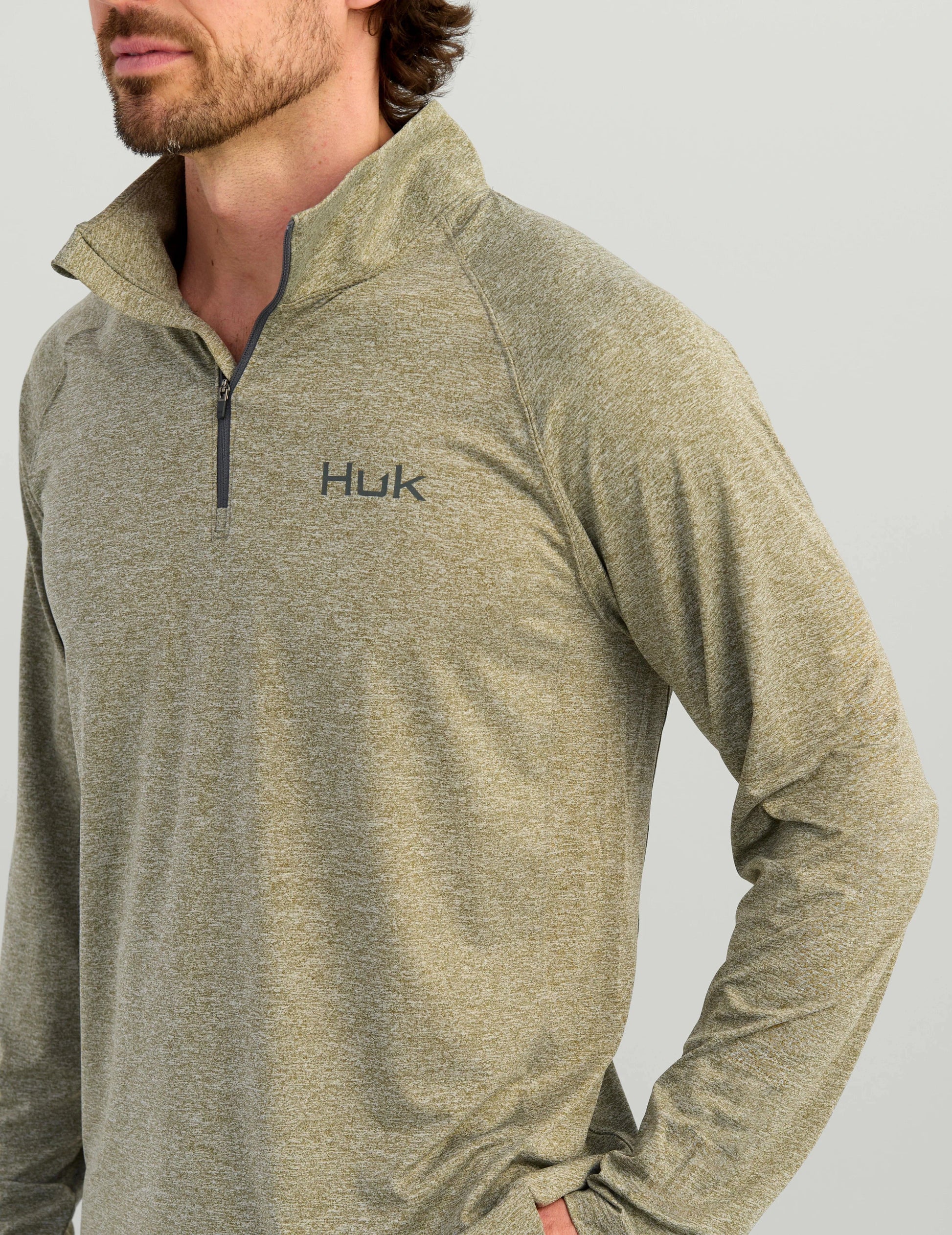 HUK Sweaters Moss Heather / S Airweight Heather 1/4 Zip