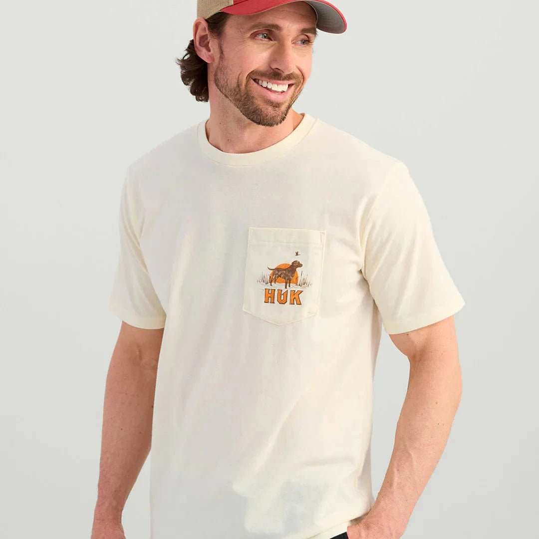 HUK T-Shirts Egret / S Lab Patch Pocket Tee