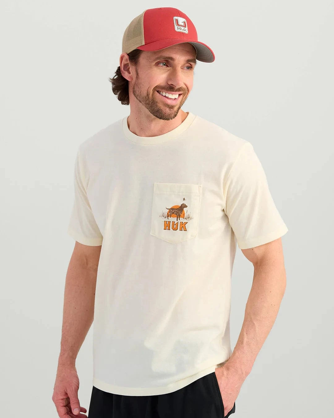 HUK T-Shirts Egret / S Lab Patch Pocket Tee