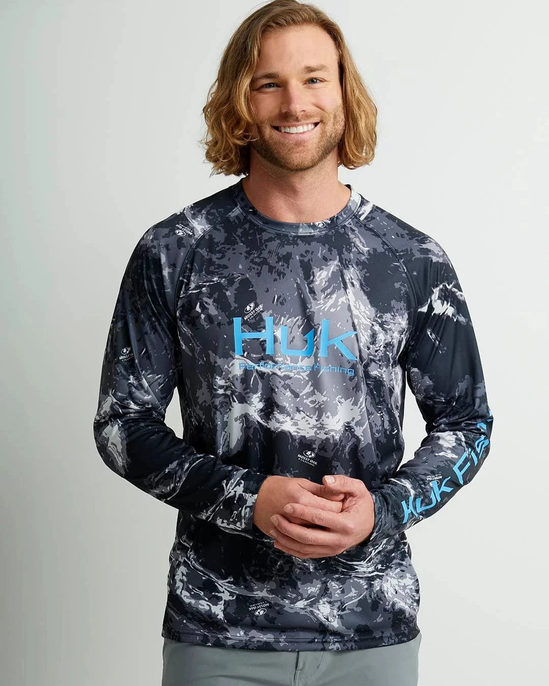 Huk T-Shirts Mossy Oak Pursuit Performance Crew - Mossy Oak Stormwater Midnight