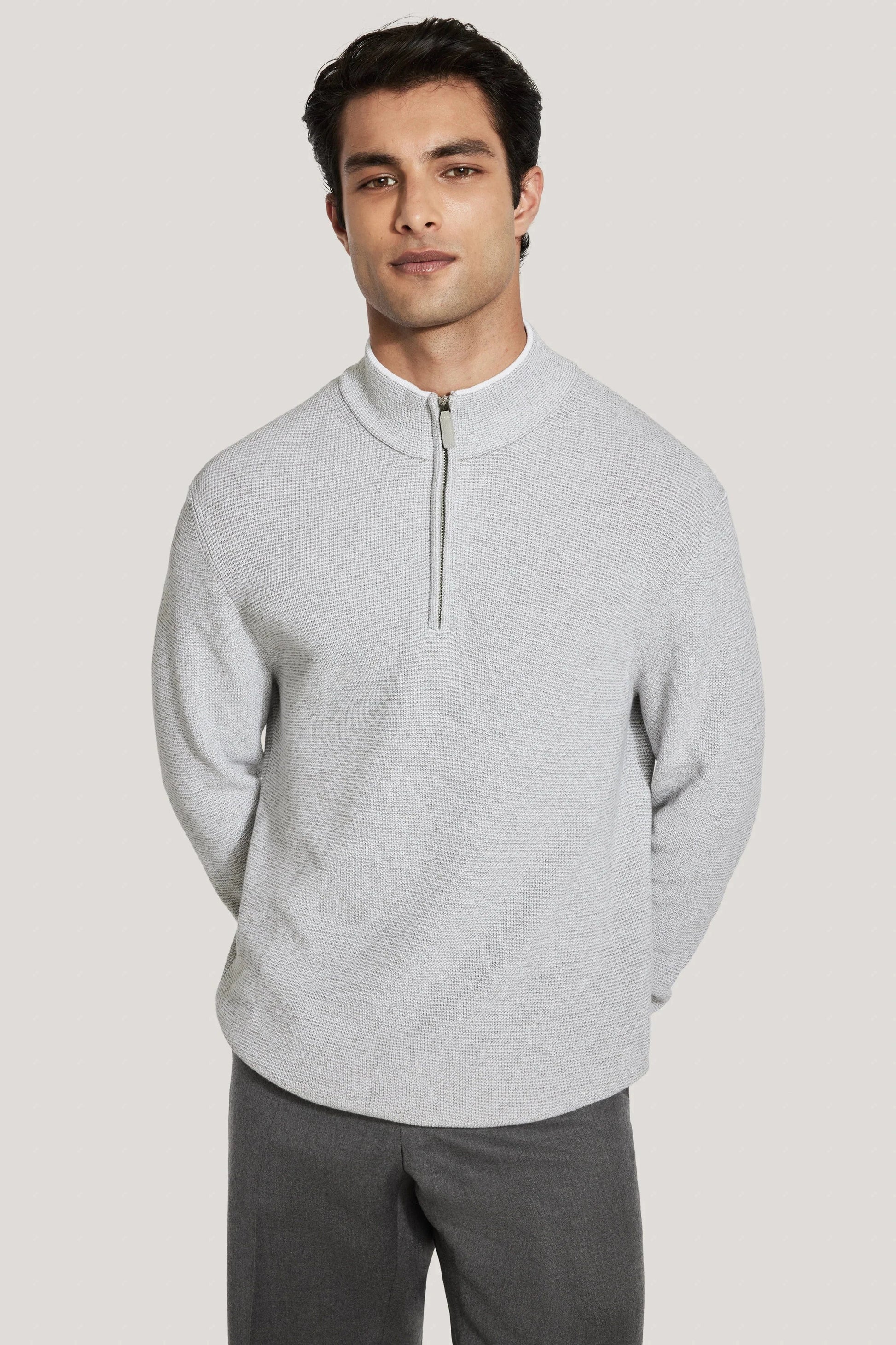 Jack Victor Limited 1/4 Zip Pale Grey / M Dualac 1/4-Zip Sweater