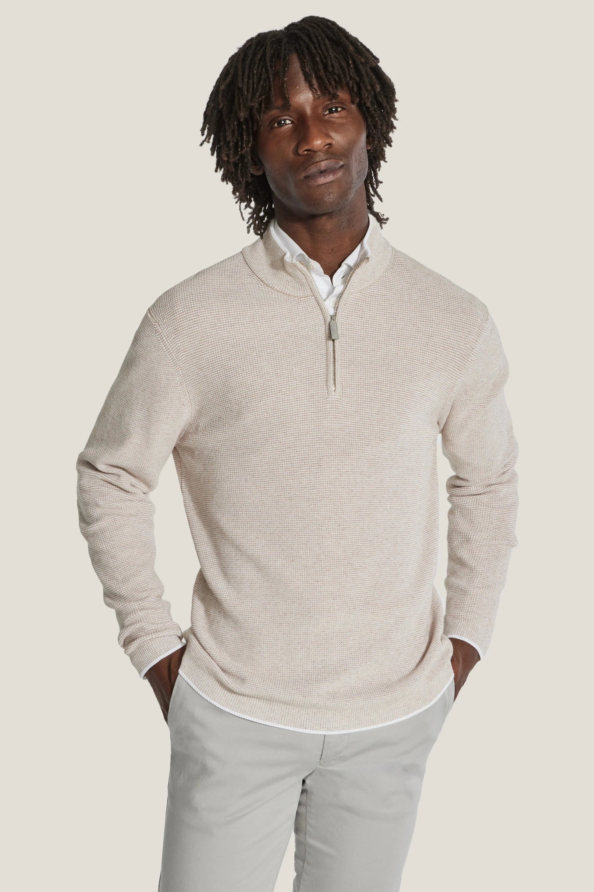 Jack Victor Limited 1/4 Zip Sand / M Dualac 1/4-Zip Sweater