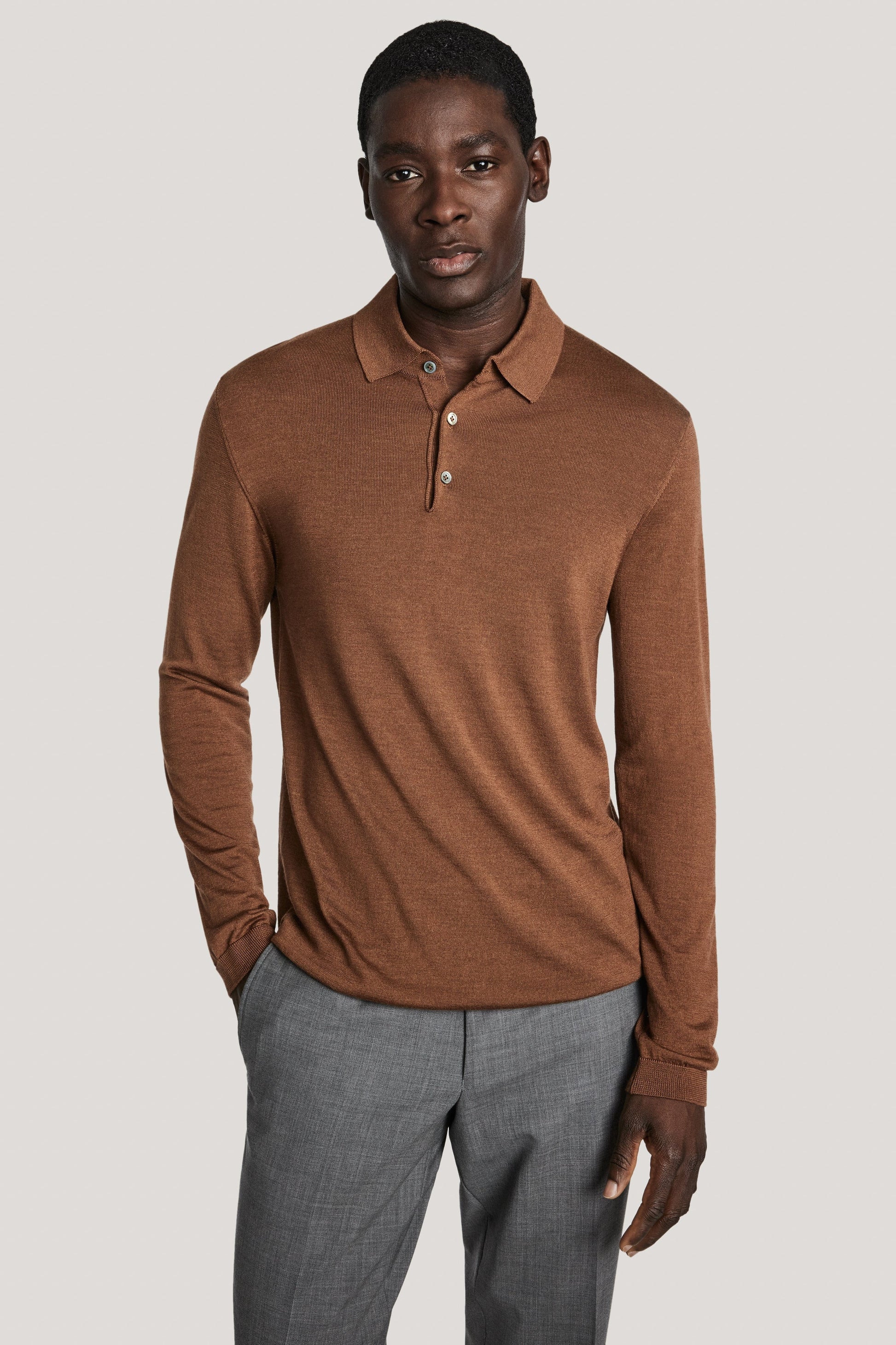 Jack Victor Limited Polos CAMEL / M Long Sleeve Polo