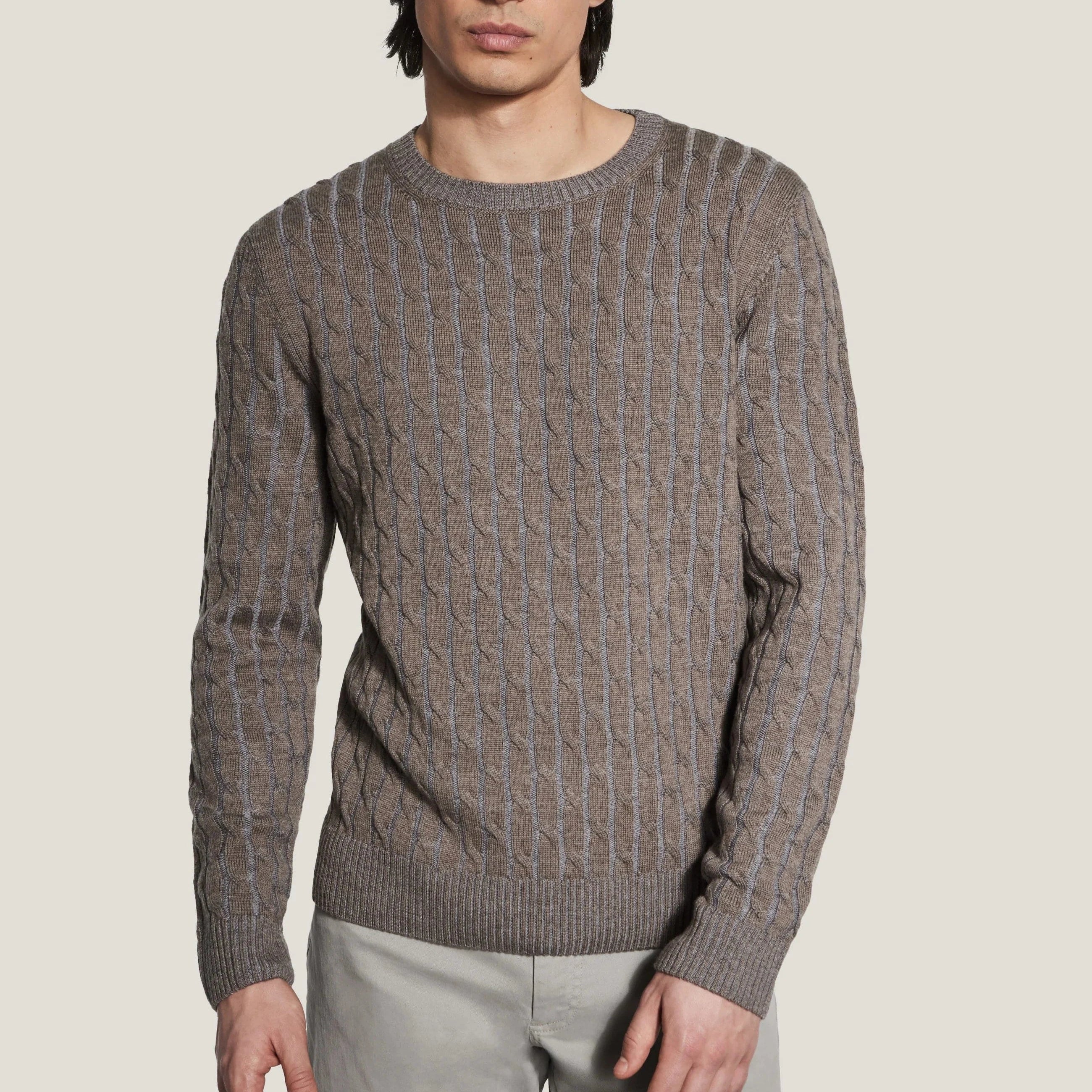 Jack Victor Limited Sweaters Taupe / S Cable Crew Neck