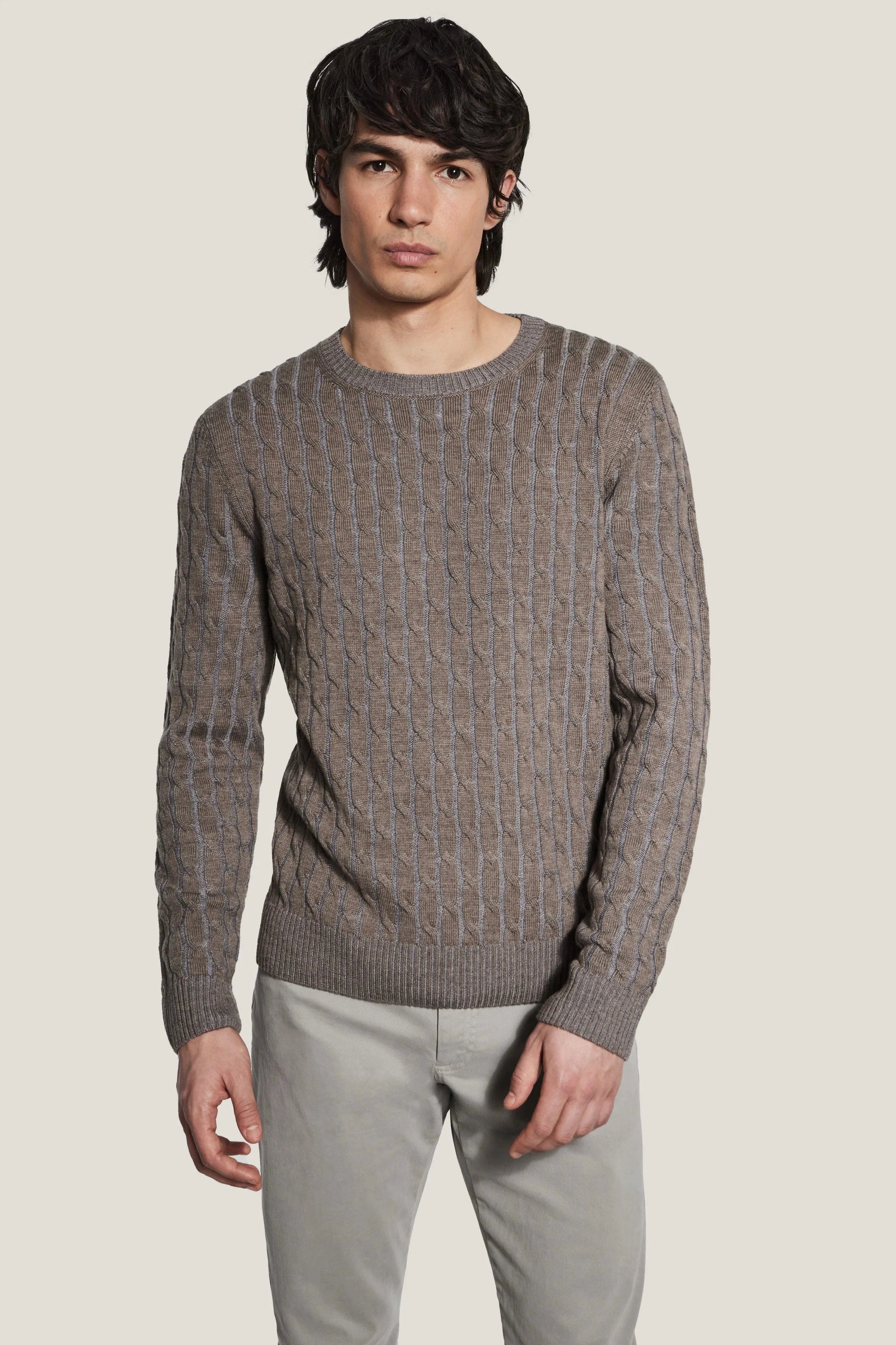 Jack Victor Limited Sweaters Taupe / S Cable Crew Neck