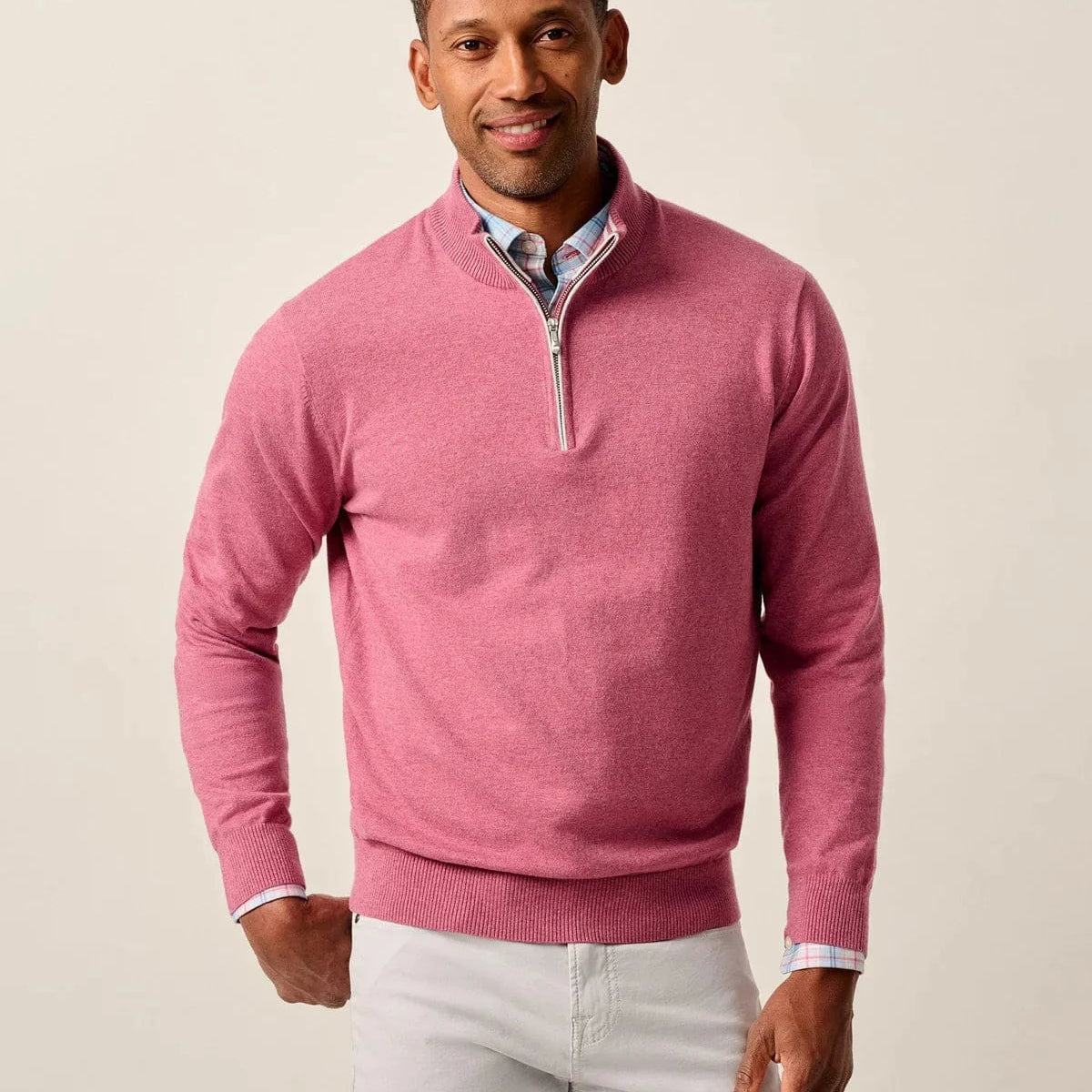Johnnie-O 1/4 Zip BERRY / S Desmond Plaited Cotton Blend 1/4 Zip Sweater