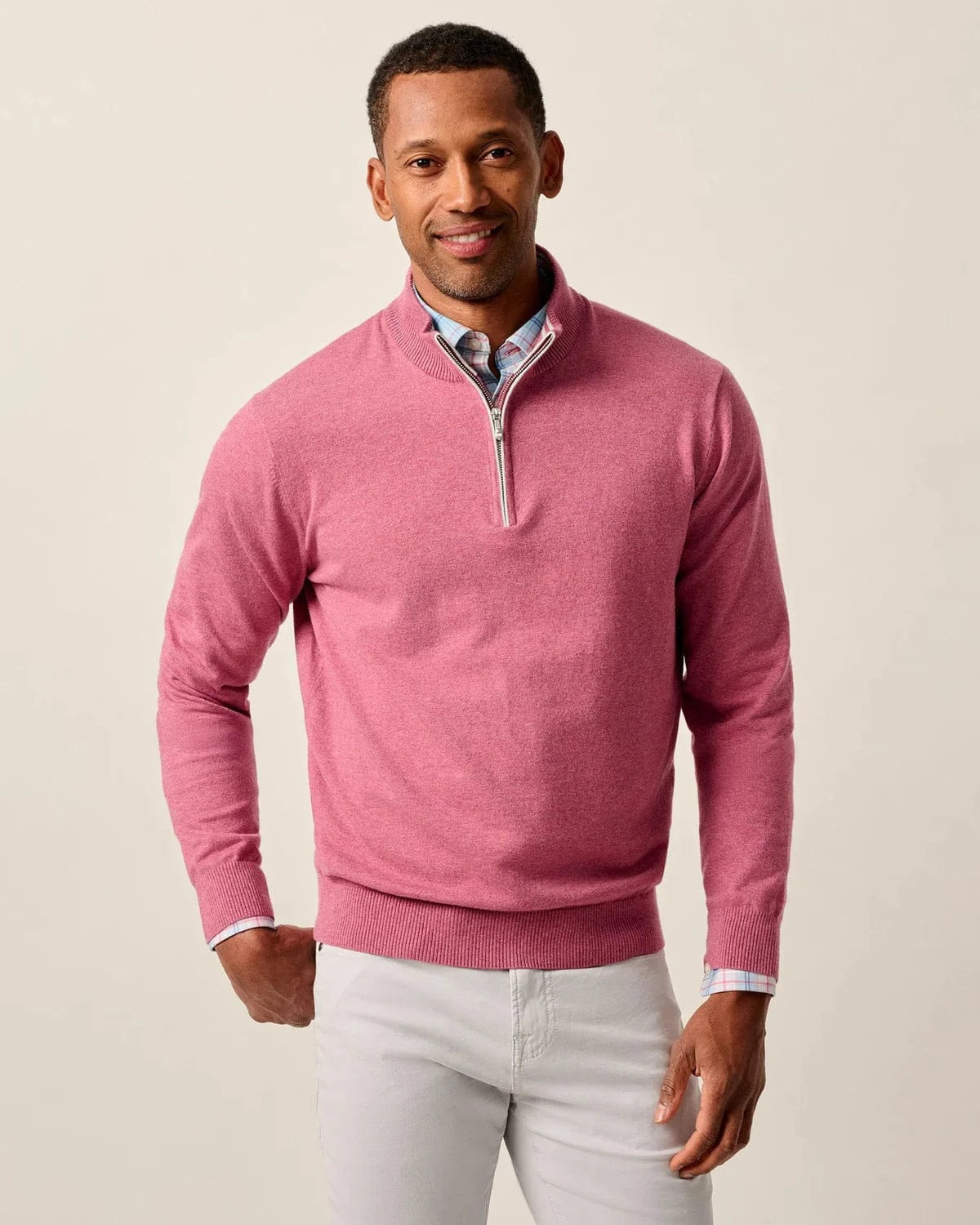 Johnnie-O 1/4 Zip BERRY / S Desmond Plaited Cotton Blend 1/4 Zip Sweater