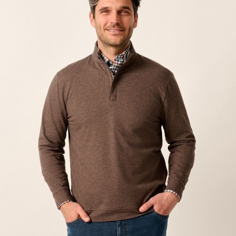 Johnnie-O 1/4 Zip Bison / S Rubin Herringbone Cotton Cashmere 1/4 Zip Pullover