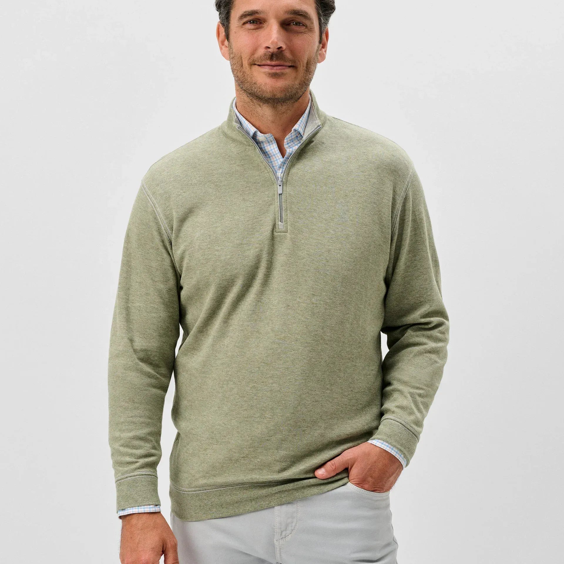 Johnnie-O 1/4 Zip Hanks "Lightweight Sully" 1/4 Zip Pullover in Pesto