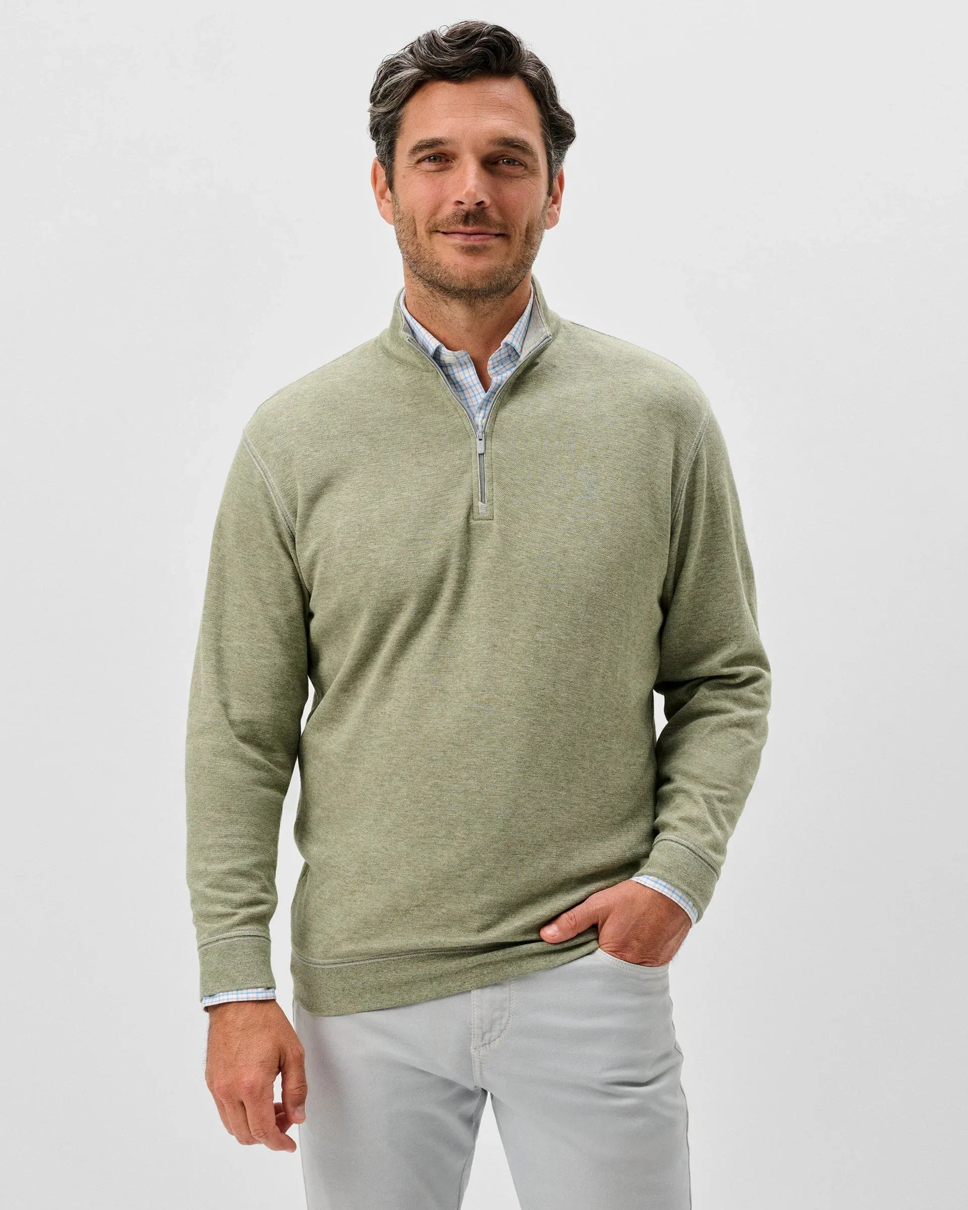 Johnnie-O 1/4 Zip Hanks "Lightweight Sully" 1/4 Zip Pullover in Pesto