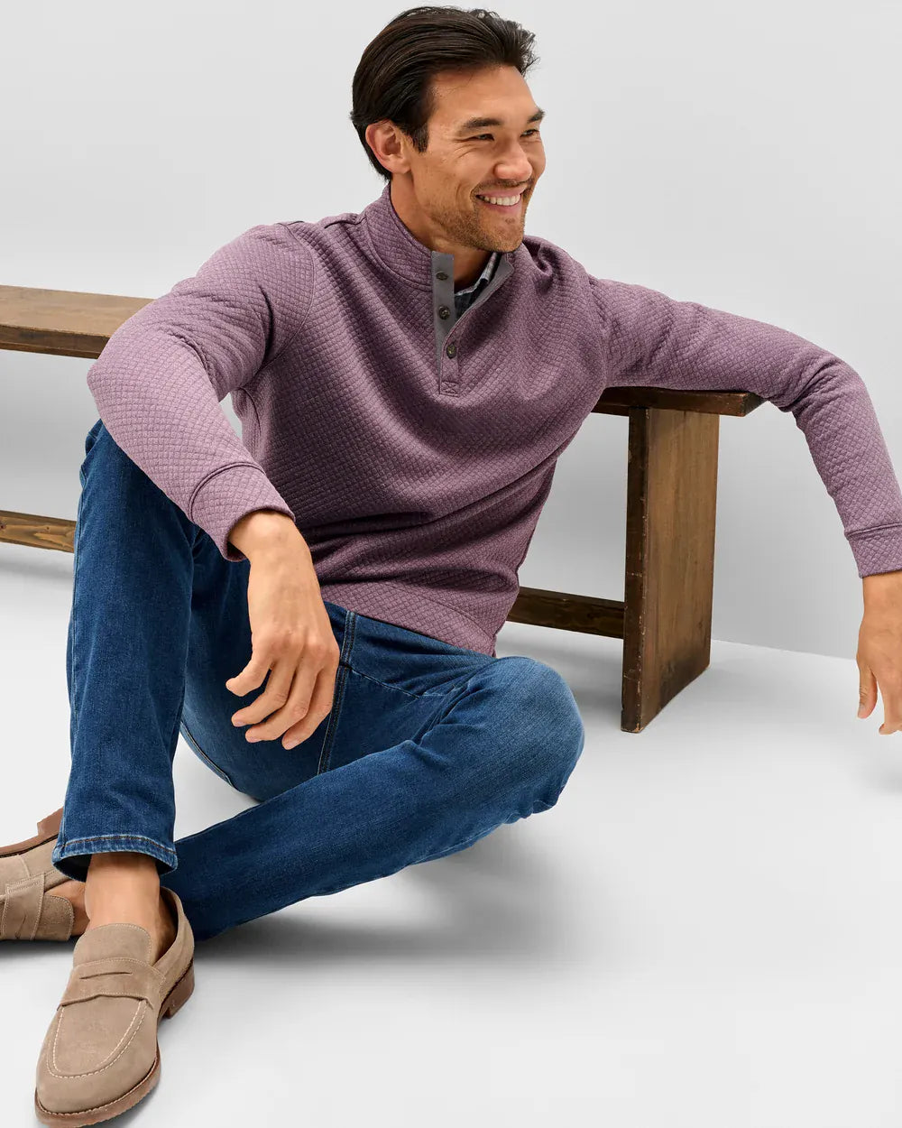 Johnnie-O 1/4 Zip Rockwells Diamond-Quilted Henley Pullover