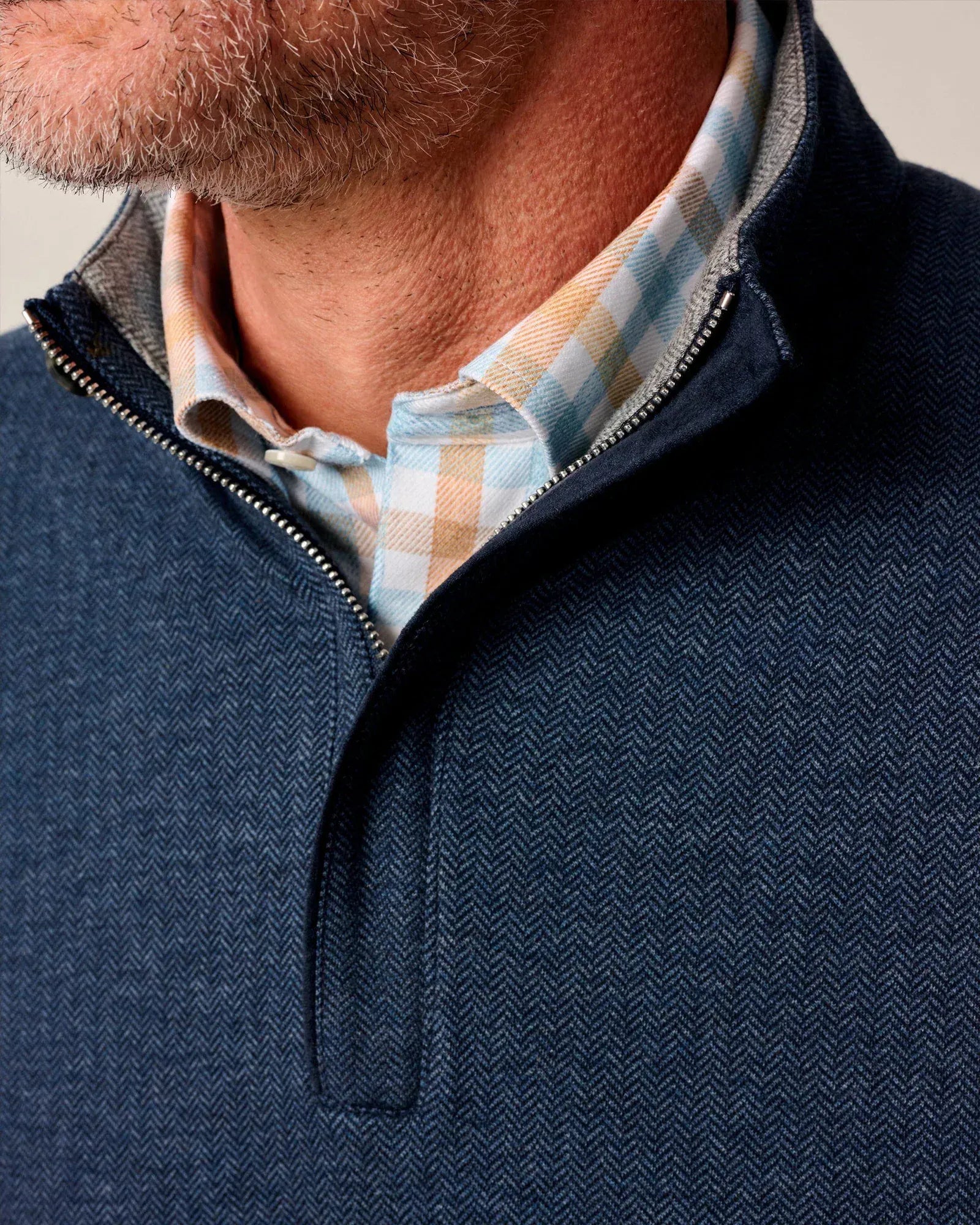 Johnnie-O 1/4 Zip Rubin Herringbone Cotton Cashmere 1/4 Zip Pullover