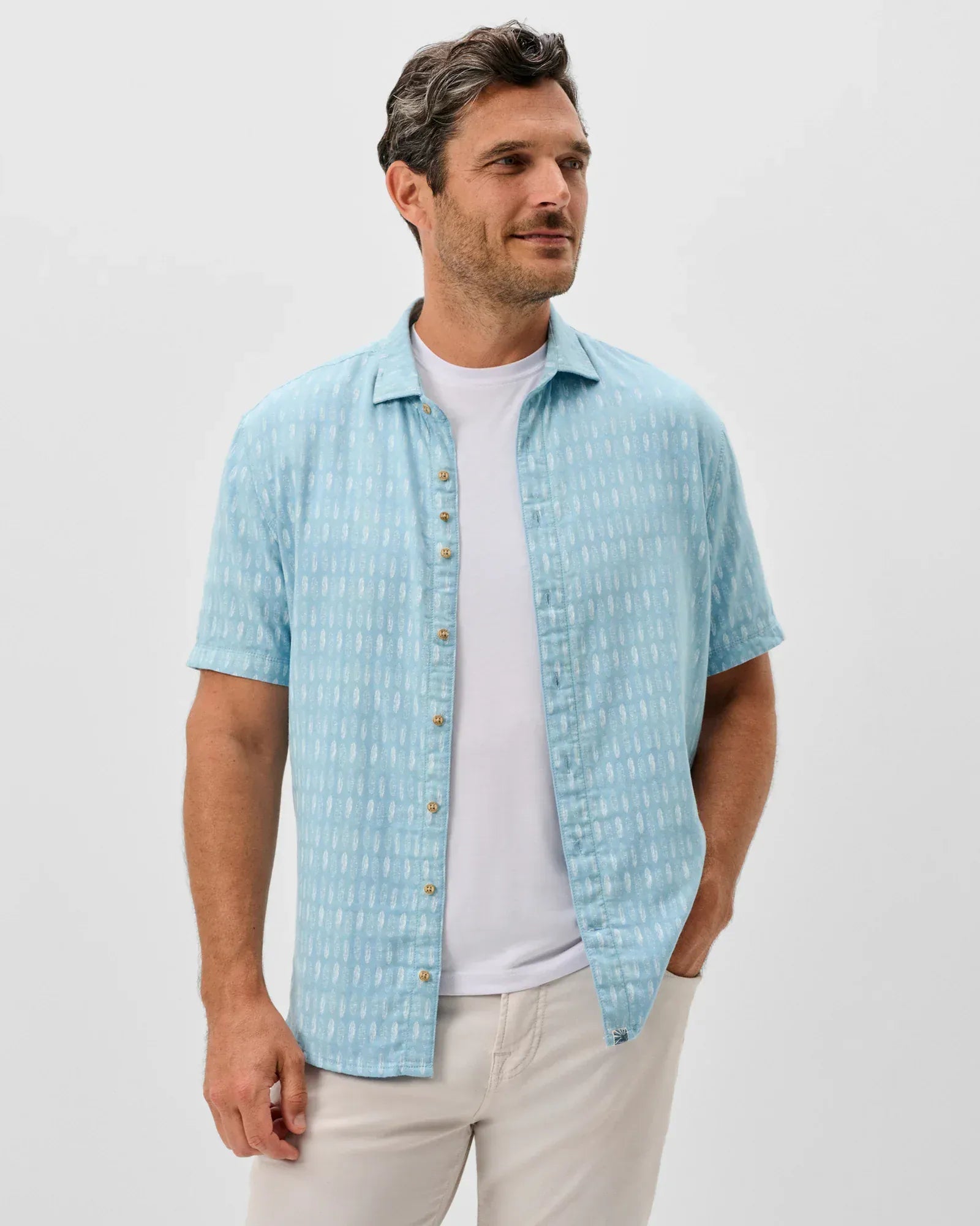 Johnnie-O Camp Shirt Short Sleeve Button Down Surf Shirt in Maliblu