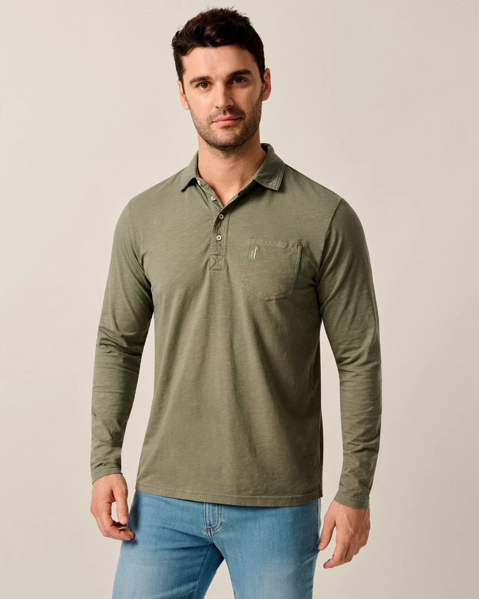 Johnnie-O Polos Agave Green / S Long Sleeve Original 4-Button Polo - Coastal Wash