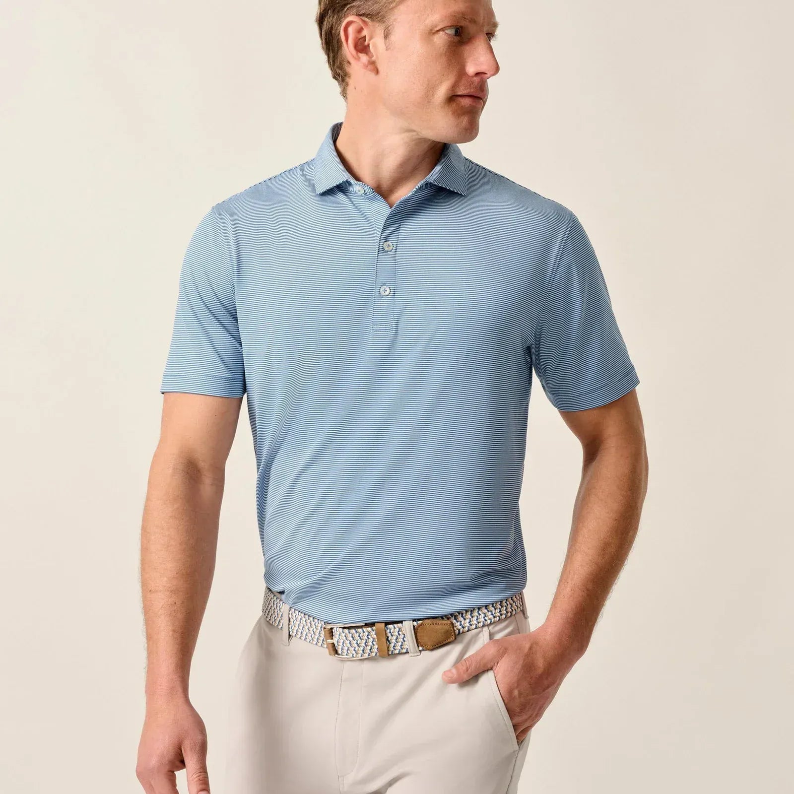 Johnnie-O Polos Lyndonn Stripe Performance Jersey Polo in Kona Lake