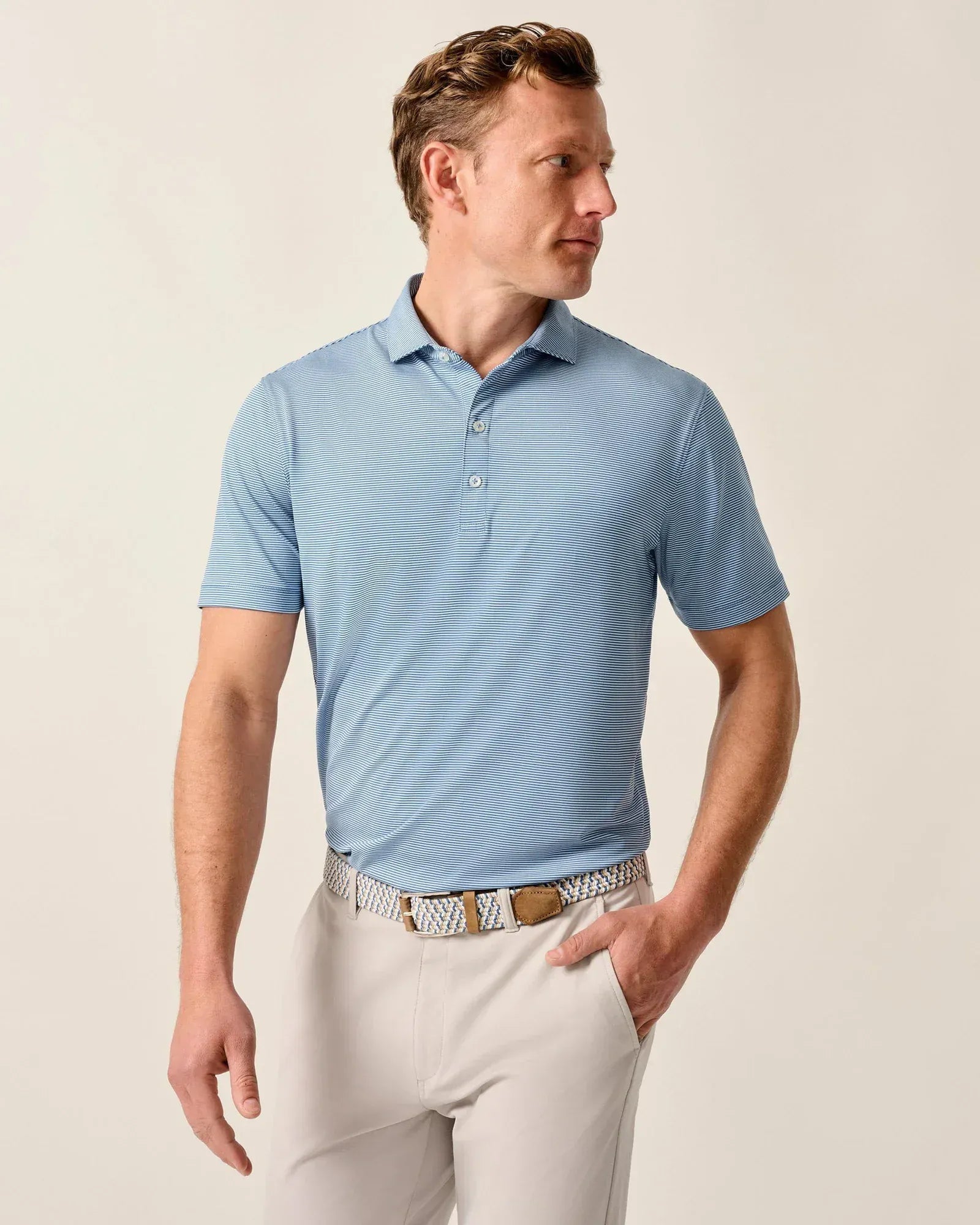Johnnie-O Polos Lyndonn Stripe Performance Jersey Polo in Kona Lake