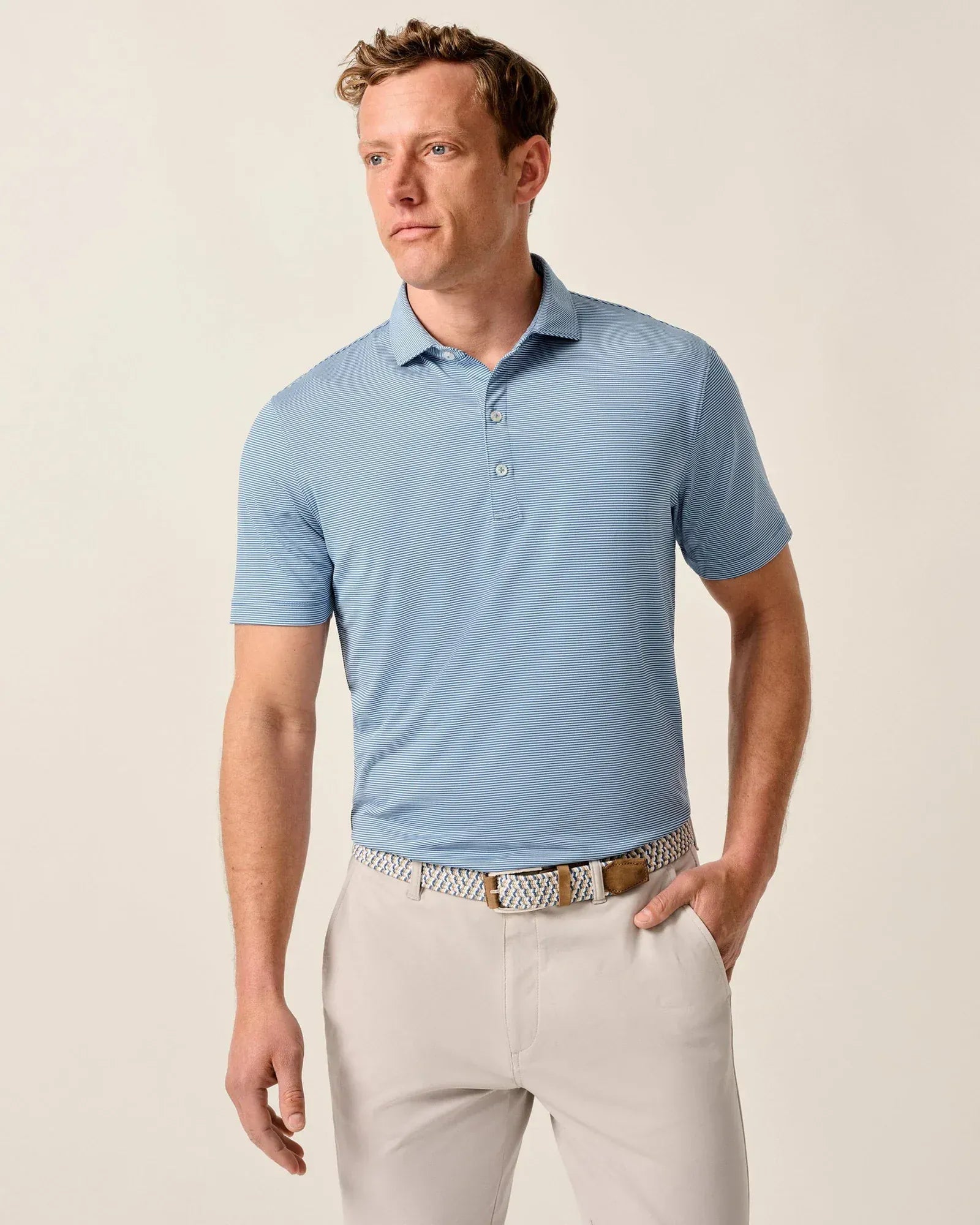 Johnnie-O Polos Lyndonn Stripe Performance Jersey Polo in Kona Lake