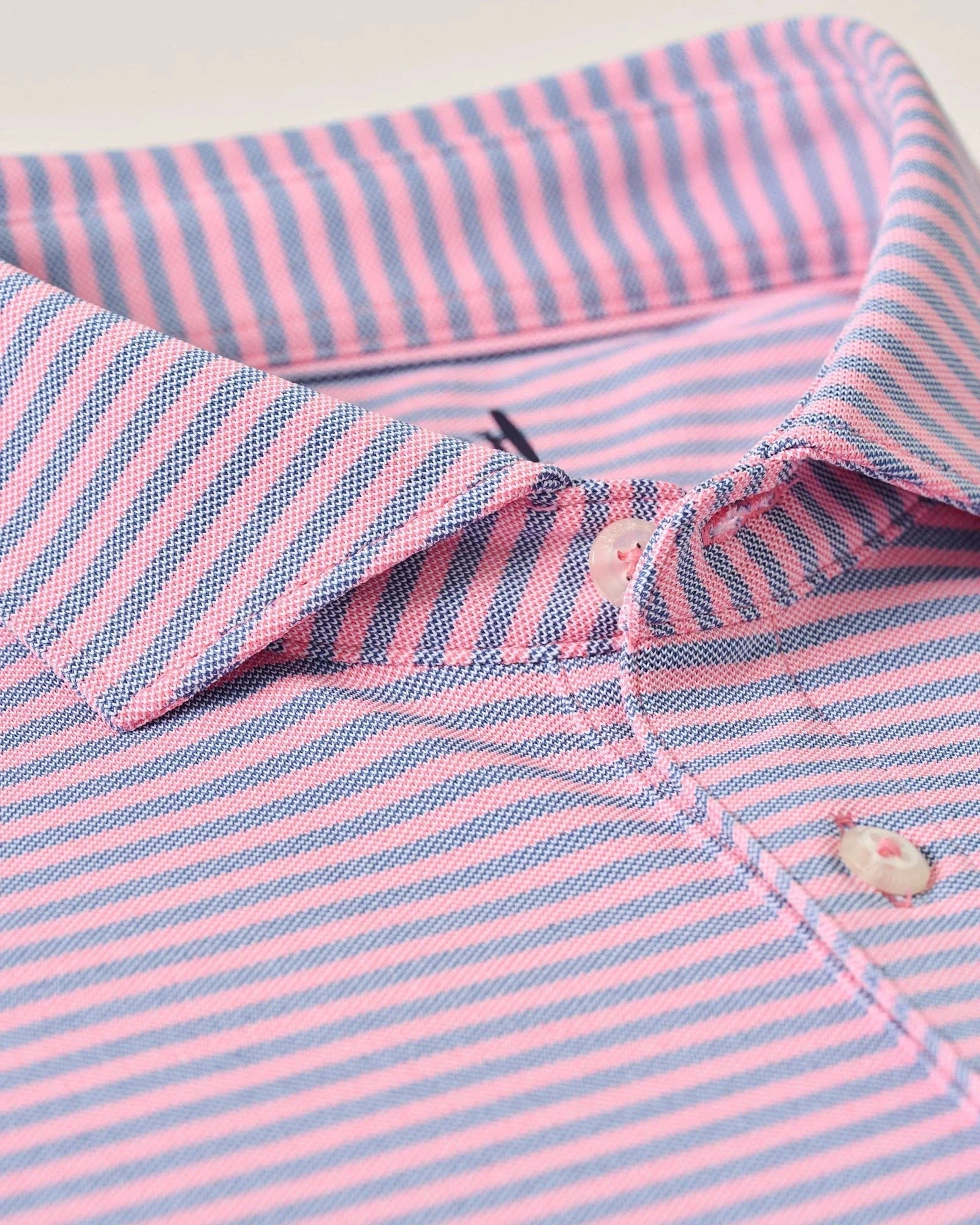 Johnnie O Polos Performance Mesh Polo - Stetson Stripe in Azalea