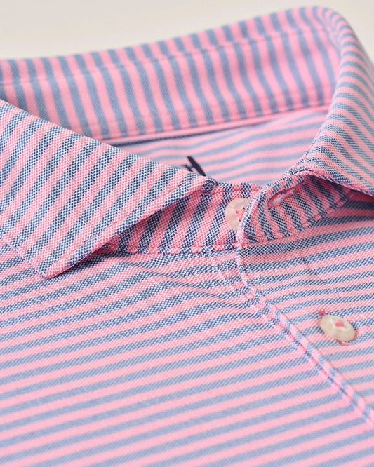 Johnnie O Polos Performance Mesh Polo - Stetson Stripe in Azalea