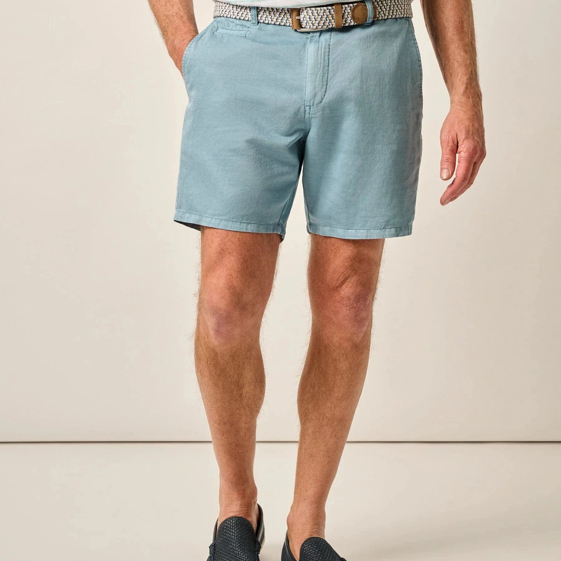 Johnnie O Shorts Melrose Cotton Linen Shorts 7" - Mid Blue