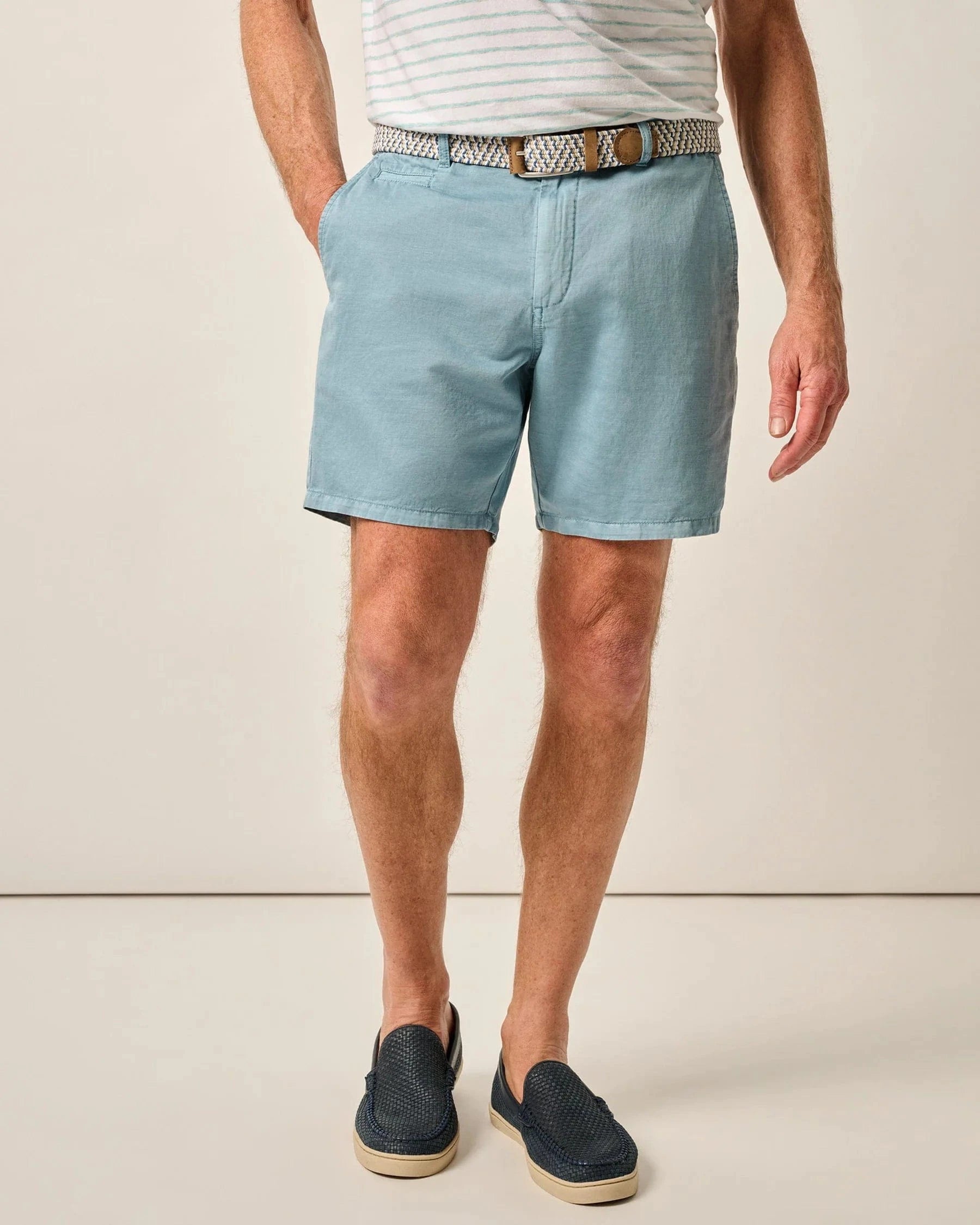 Johnnie O Shorts Melrose Cotton Linen Shorts 7" - Mid Blue