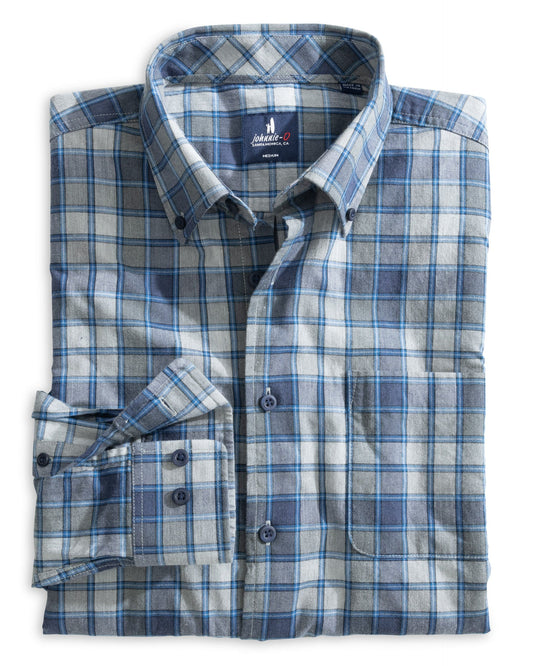 Johnnie O Sport Shirts Benjamin Tucked Cotton Blend Button Up Shirt - Heather Gray