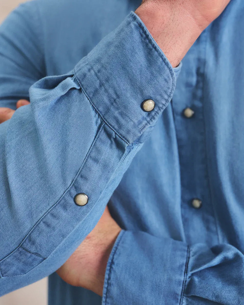 Johnnie-O Sport Shirts Chambray Snap Top Shelf Button Down