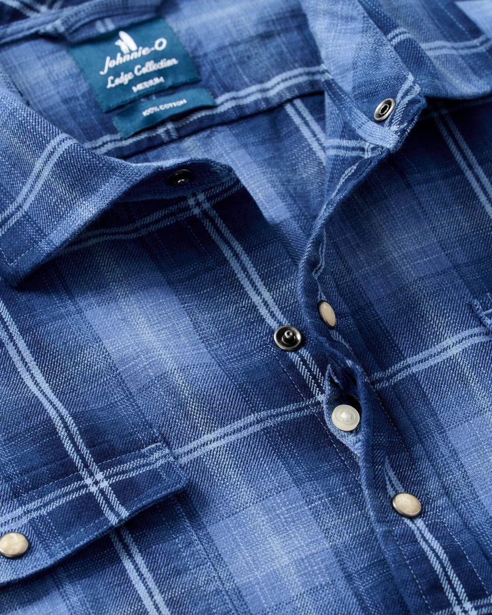 Johnnie-O Sport Shirts Indigo Plaid Snap Button Down