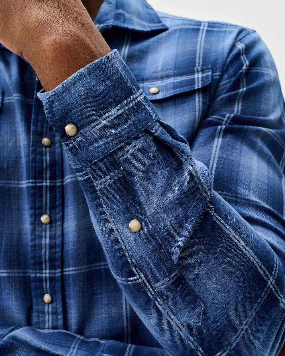 Johnnie-O Sport Shirts Indigo Plaid Snap Button Down