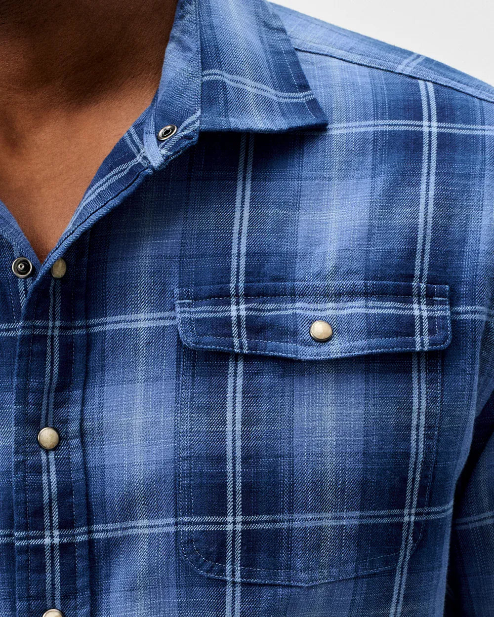 Johnnie-O Sport Shirts Indigo Plaid Snap Button Down