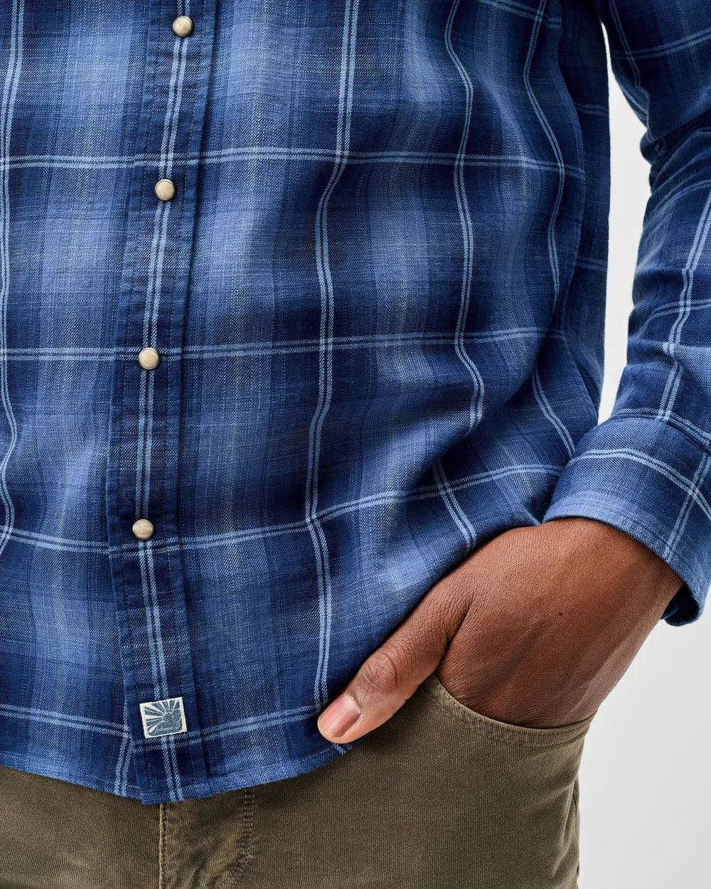 Johnnie-O Sport Shirts Indigo Plaid Snap Button Down