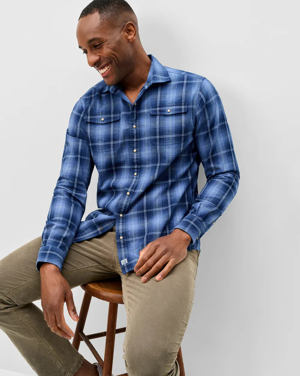 Johnnie-O Sport Shirts Indigo Plaid Snap Button Down