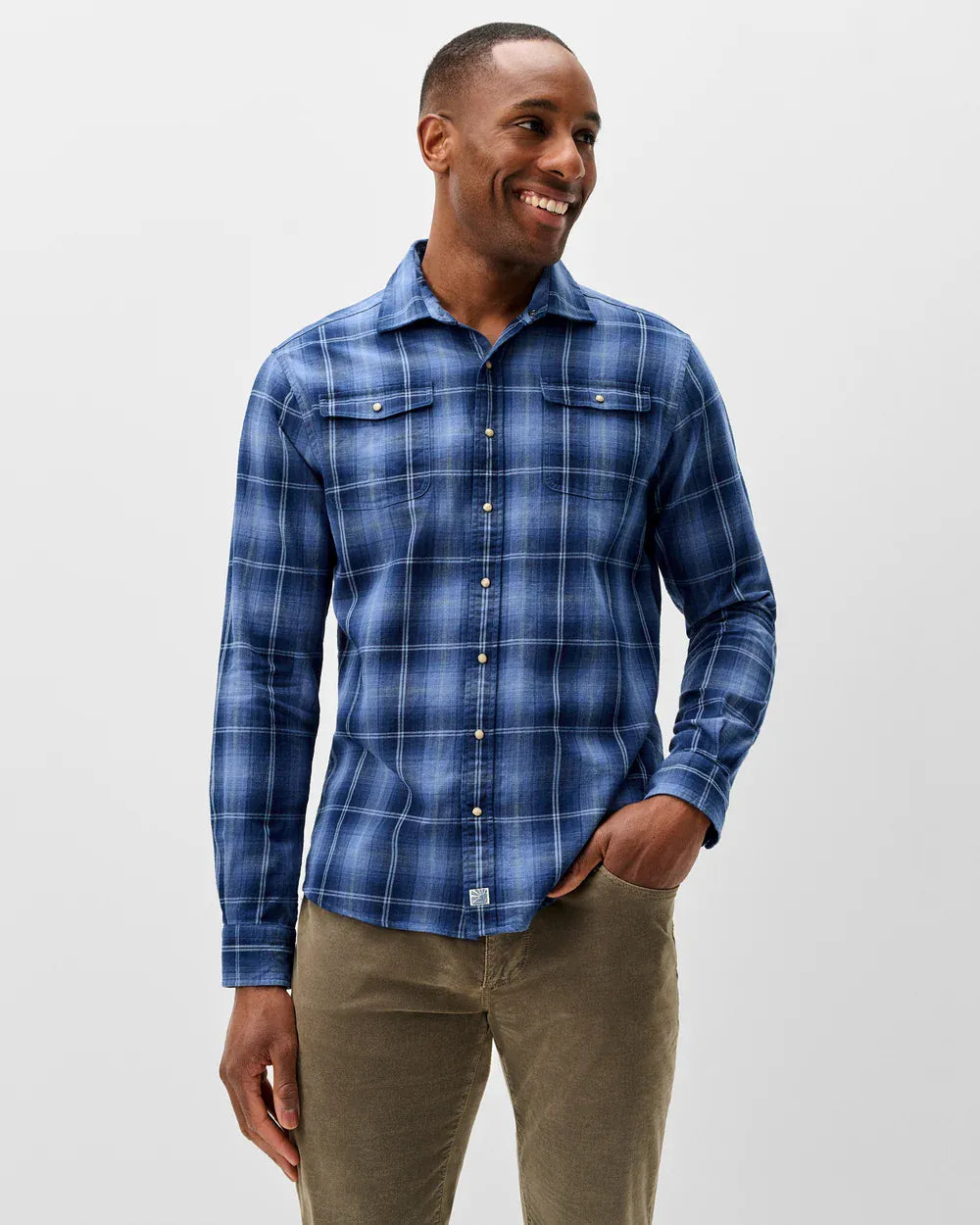 Johnnie-O Sport Shirts Indigo Plaid Snap Button Down