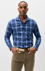 Johnnie-O Sport Shirts Indigo Plaid Snap Button Down
