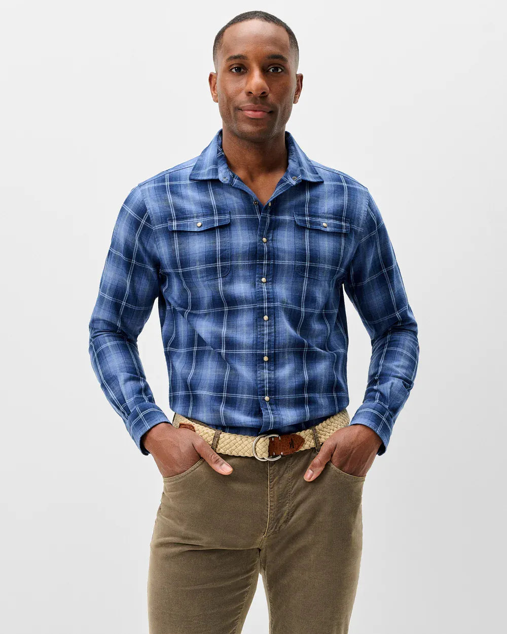 Johnnie-O Sport Shirts Indigo Plaid Snap Button Down
