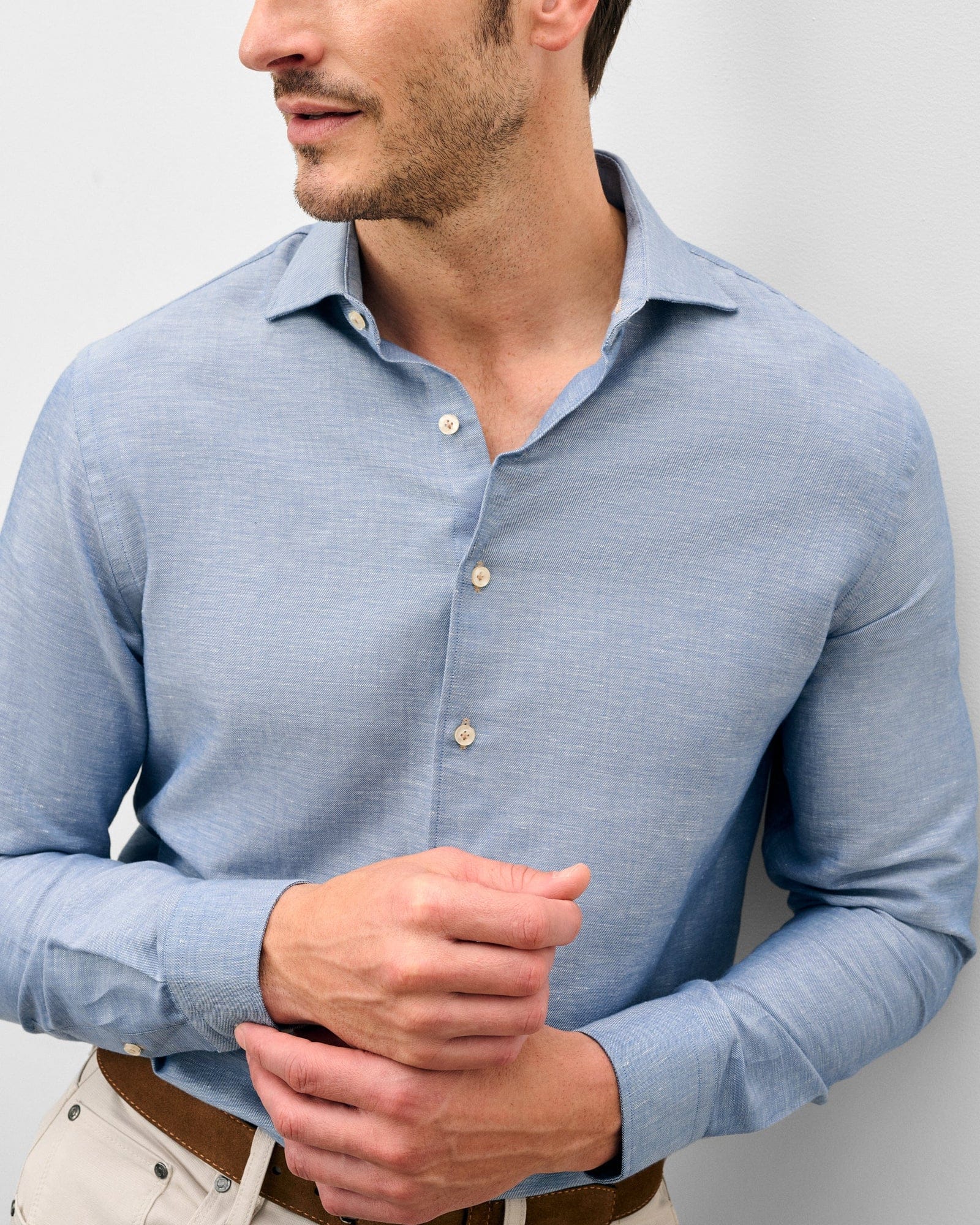 Johnnie-O Sport Shirts Koda Top Shelf Linen Button Down Shirt in Laguna Blue