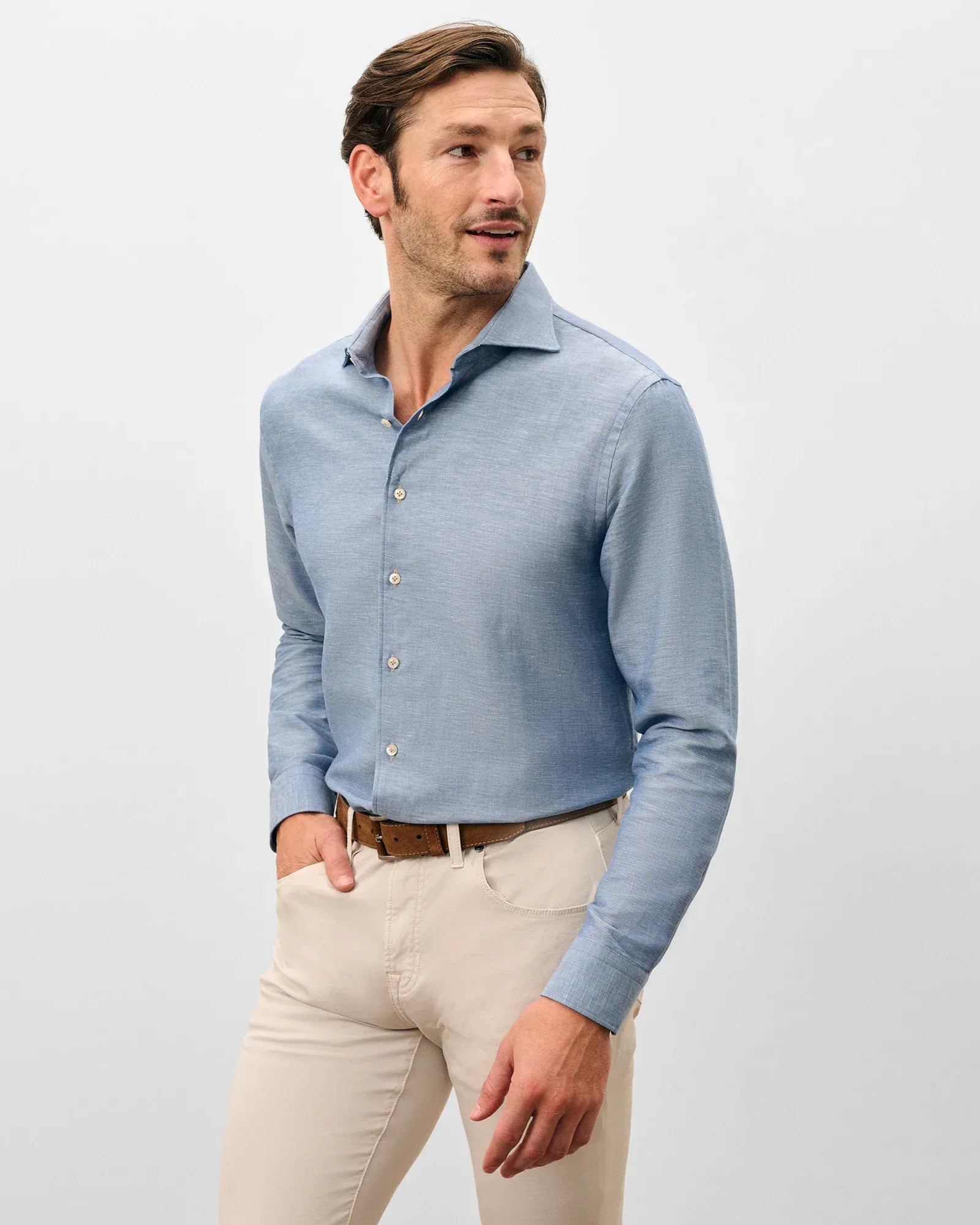 Johnnie-O Sport Shirts Koda Top Shelf Linen Button Down Shirt in Laguna Blue