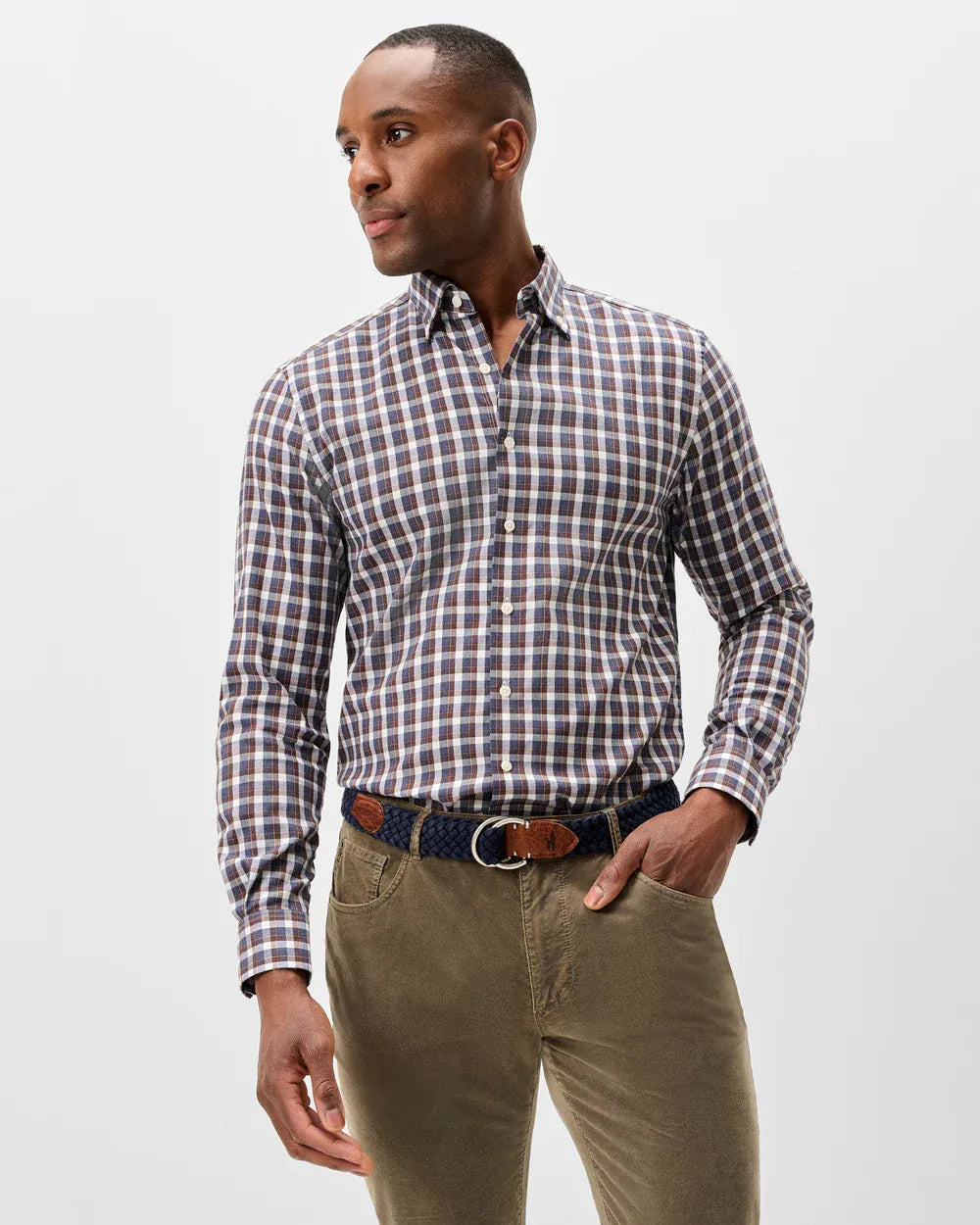 Johnnie-O Sport Shirts Oak Bluffs Plaid Natural Performance Button Down Shirt