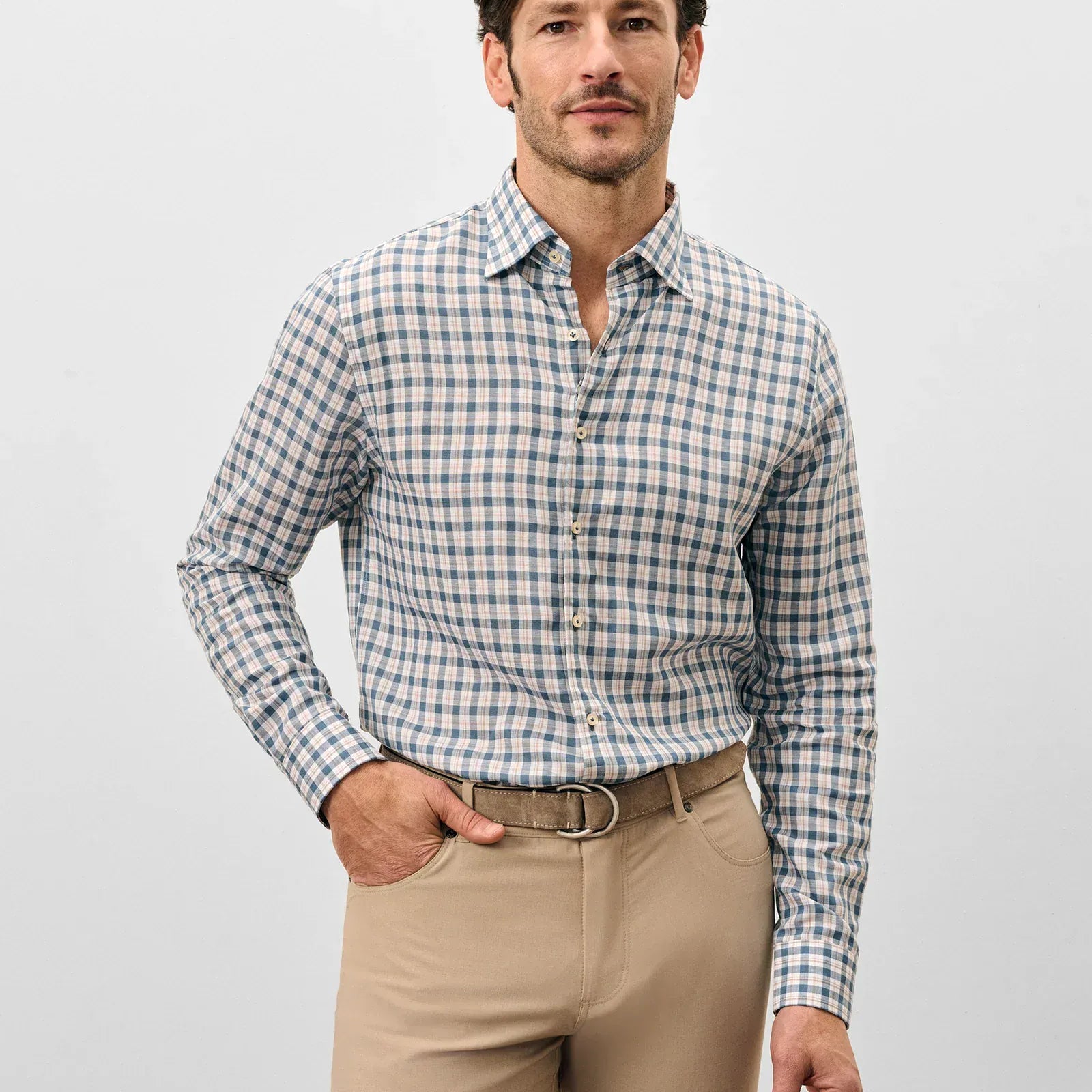 Johnnie-O Sport Shirts Tad Top Shelf Linen Button Down Shirt in Wake