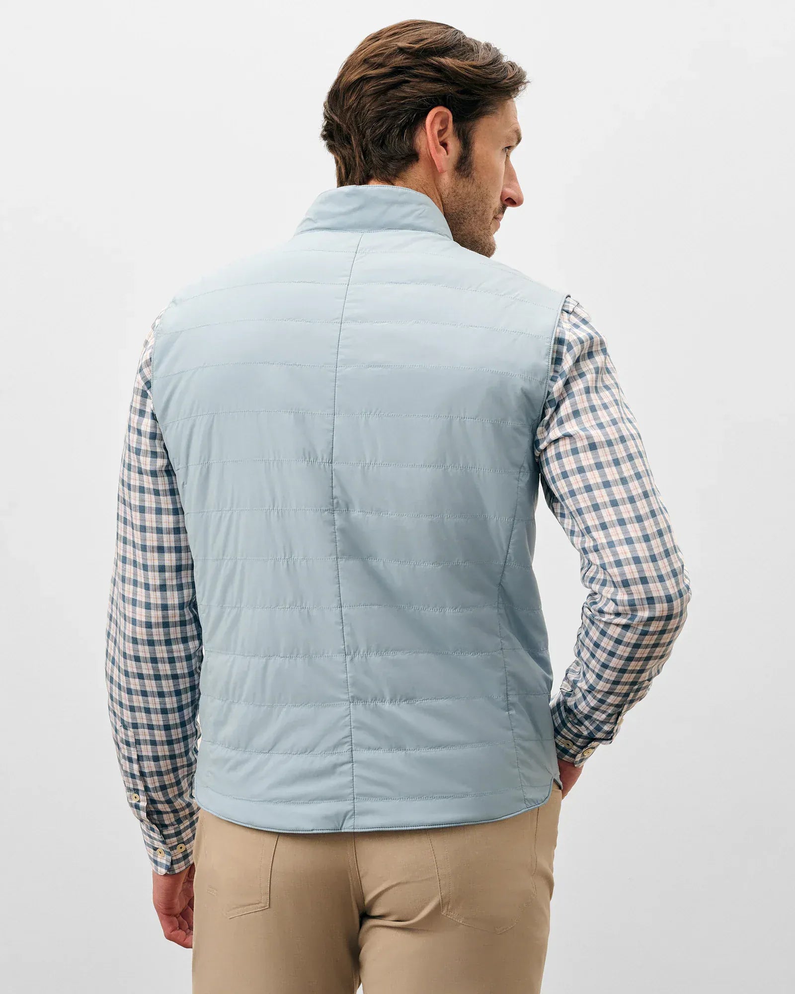 Johnnie-O Vest Bauer Snap Front Quilted Vest in Steel Blue