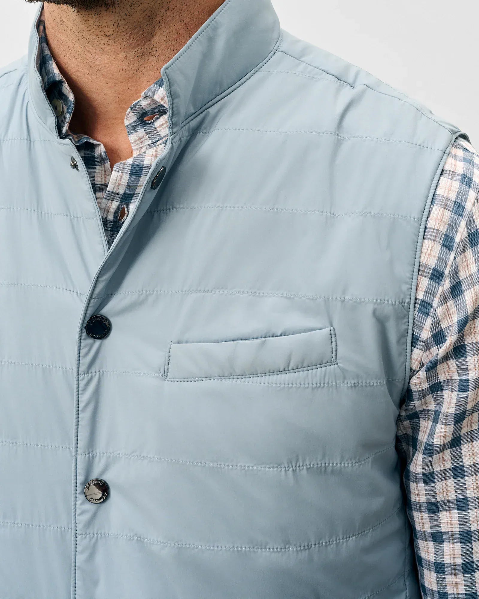 Johnnie-O Vest Bauer Snap Front Quilted Vest in Steel Blue