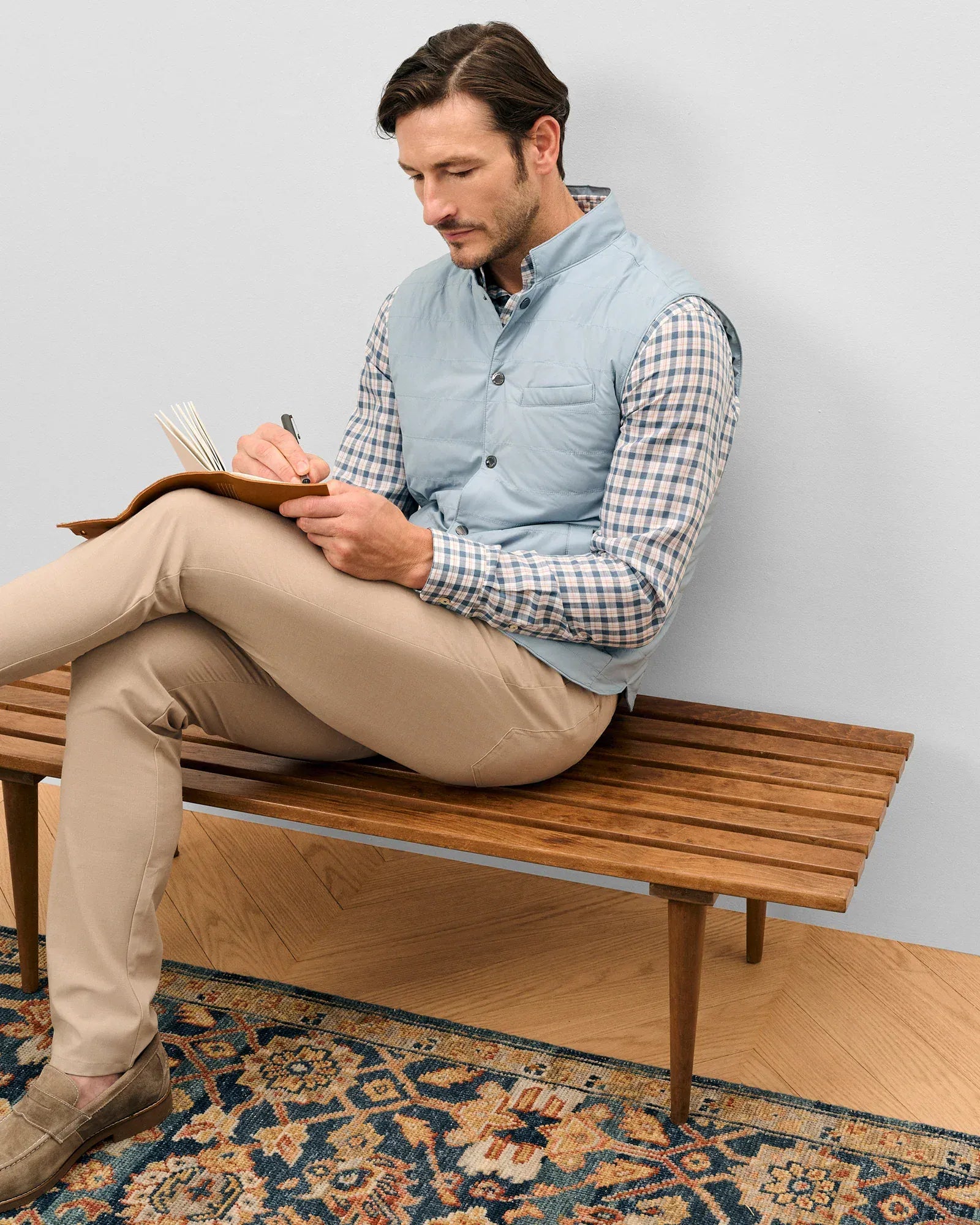 Johnnie-O Vest Bauer Snap Front Quilted Vest in Steel Blue