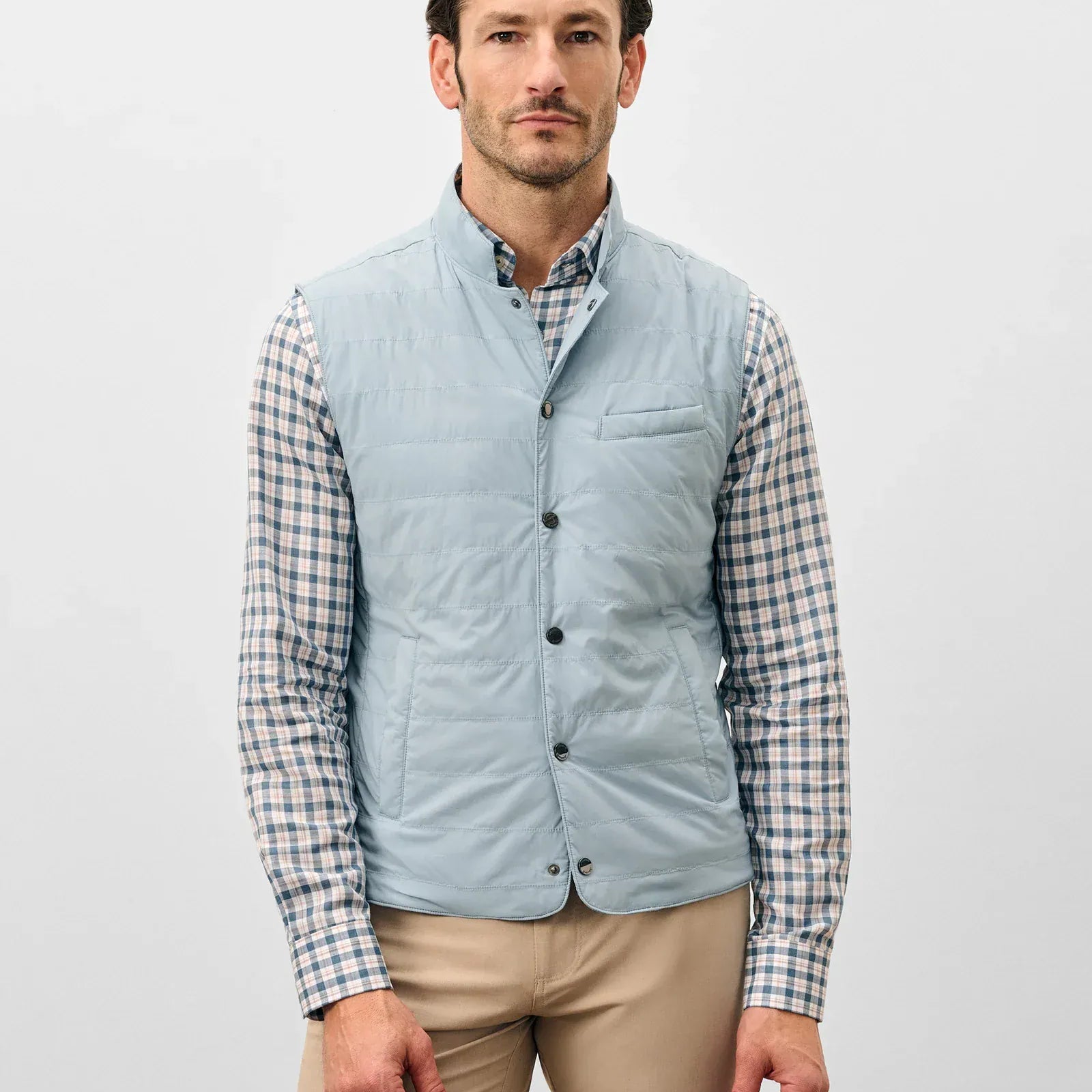 Johnnie-O Vest Bauer Snap Front Quilted Vest in Steel Blue